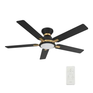 ESPEAR 52 inch Flush Mount 5-Blade Smart Ceiling Fan with LED Light Kit & Remote - Black/Black (Gold Detail)