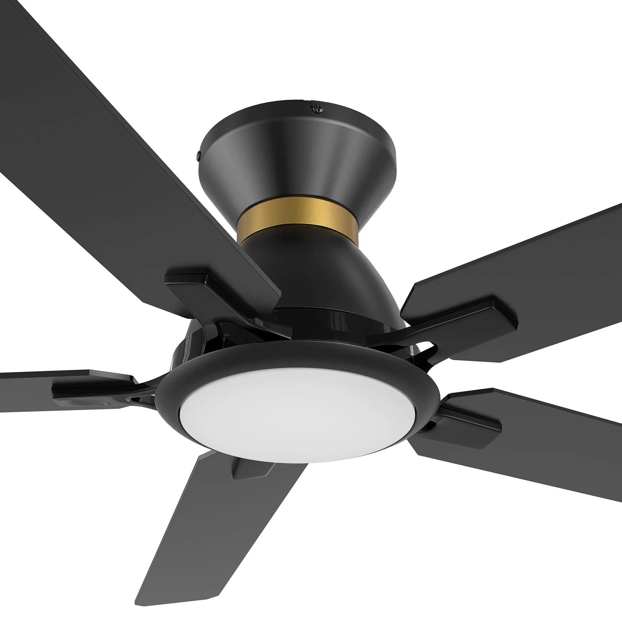 ESPEAR 52 inch Flush Mount 5-Blade Smart Ceiling Fan with LED Light Kit & Remote - Black/Black (Gold Detail)