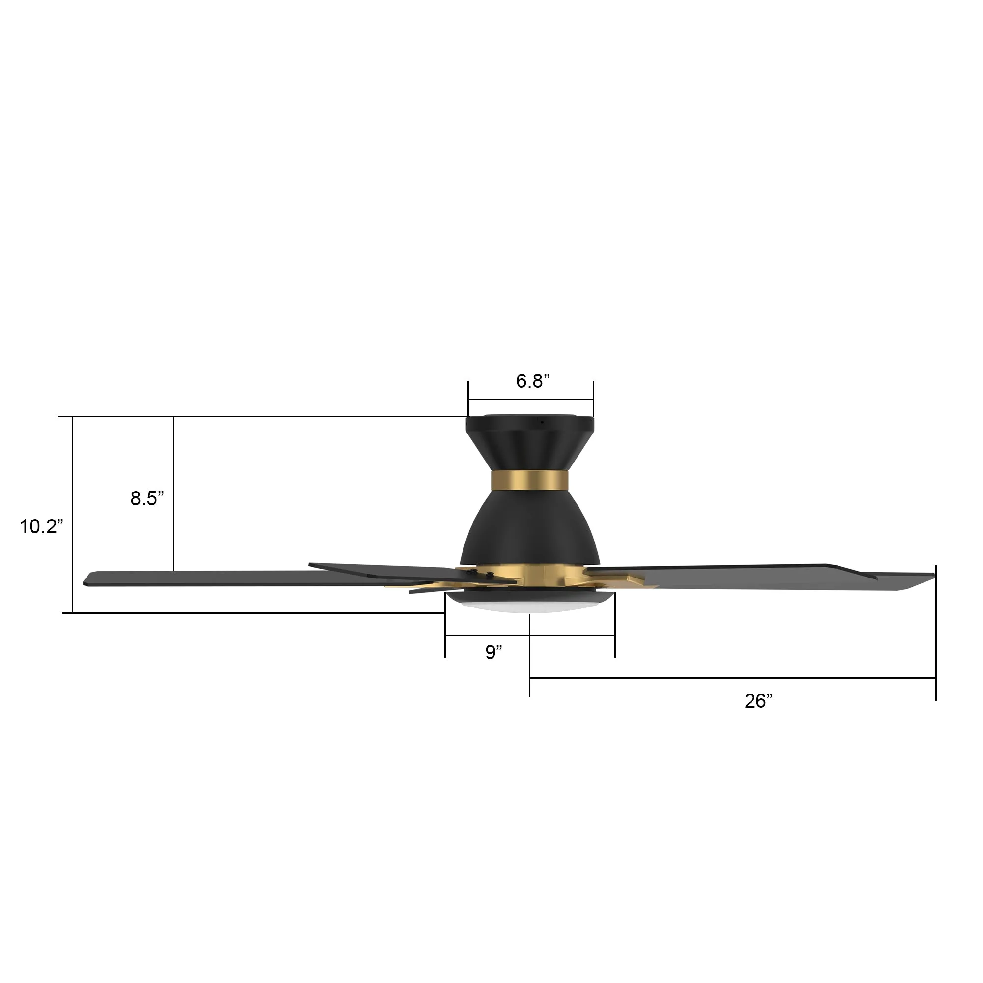 ESPEAR 52 inch Flush Mount 5-Blade Smart Ceiling Fan with LED Light Kit & Remote - Black/Black (Gold Detail)