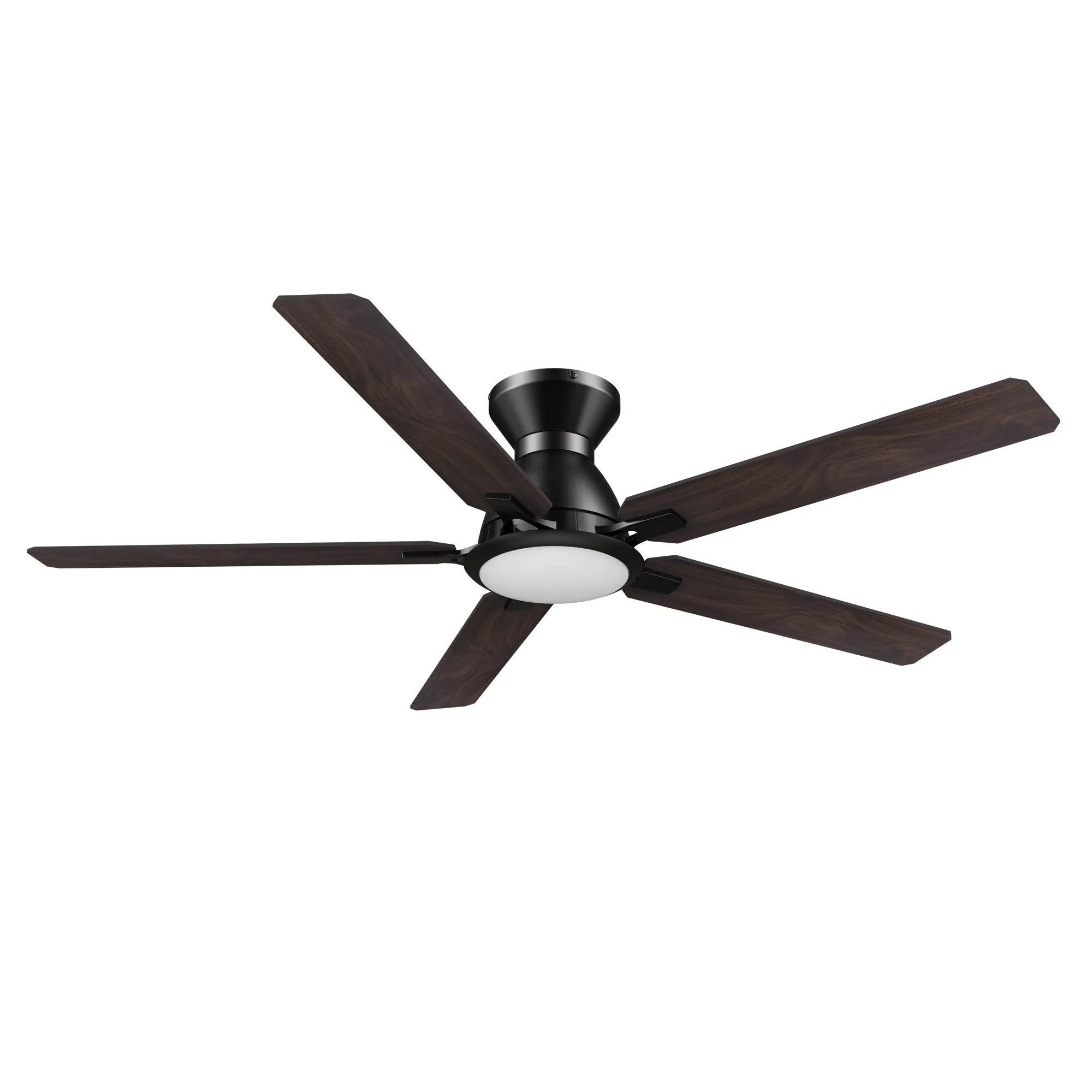 ESPEAR 52 inch Flush Mount 5-Blade Smart Ceiling Fan with LED Light Kit & Remote - Black/Walnut & Barnwood (Reversible Blades)