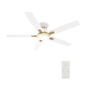 ESPEAR 52 inch Flush Mount 5-Blade Smart Ceiling Fan with LED Light Kit & Remote - White/White (Gold Detail)