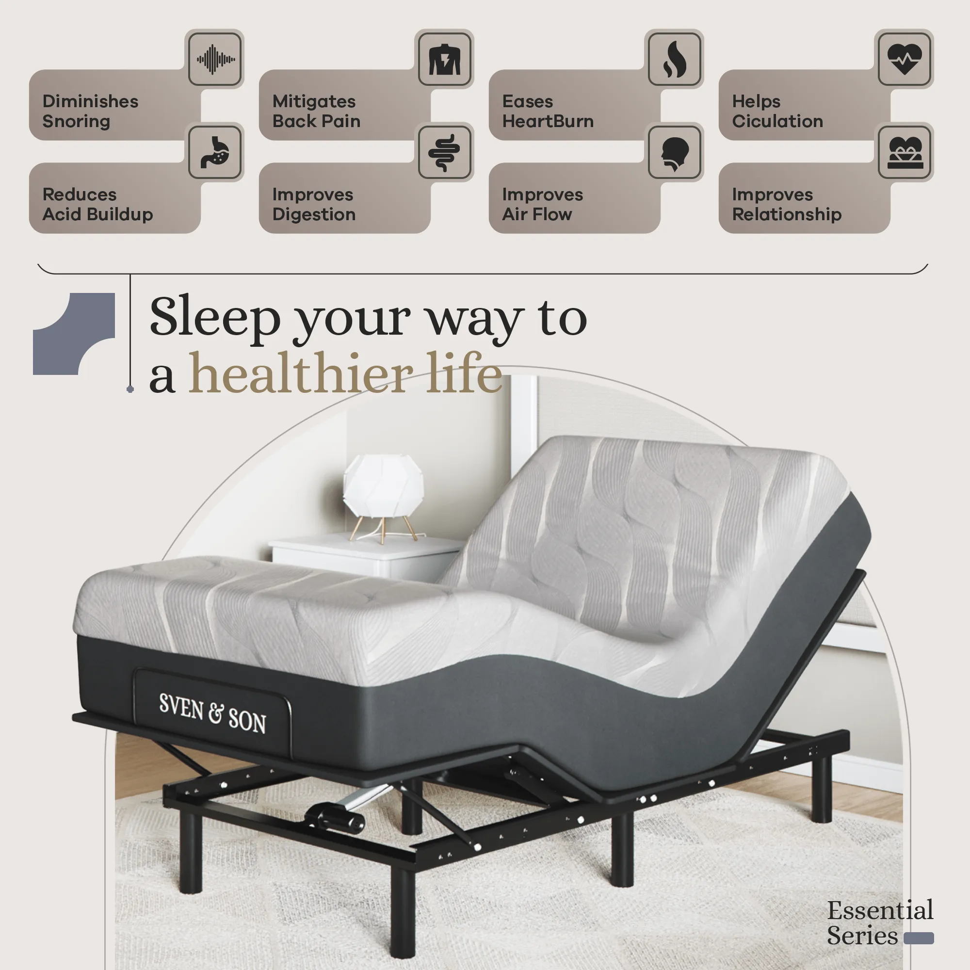 Essential Series Adjustable Bed Base   Choice of Mattress Bundle