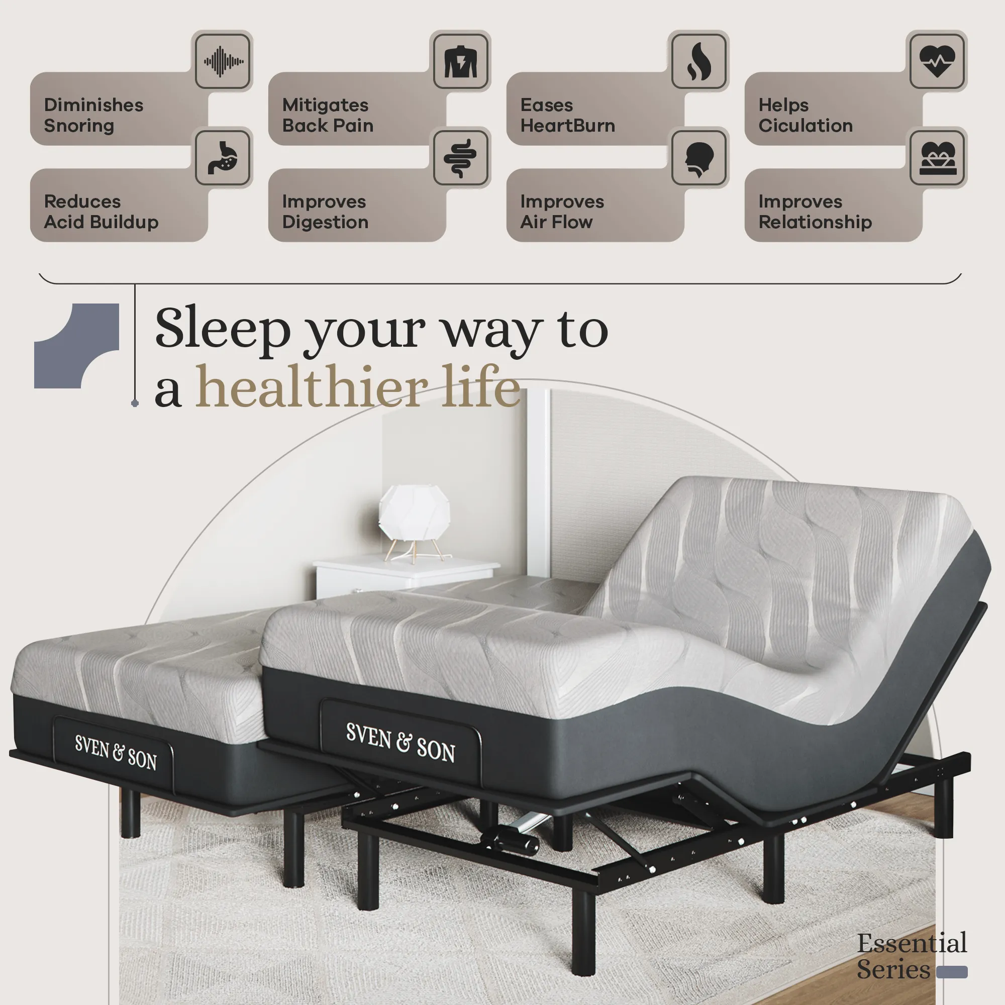 Essential Series Adjustable Bed Base   Choice of Mattress Bundle