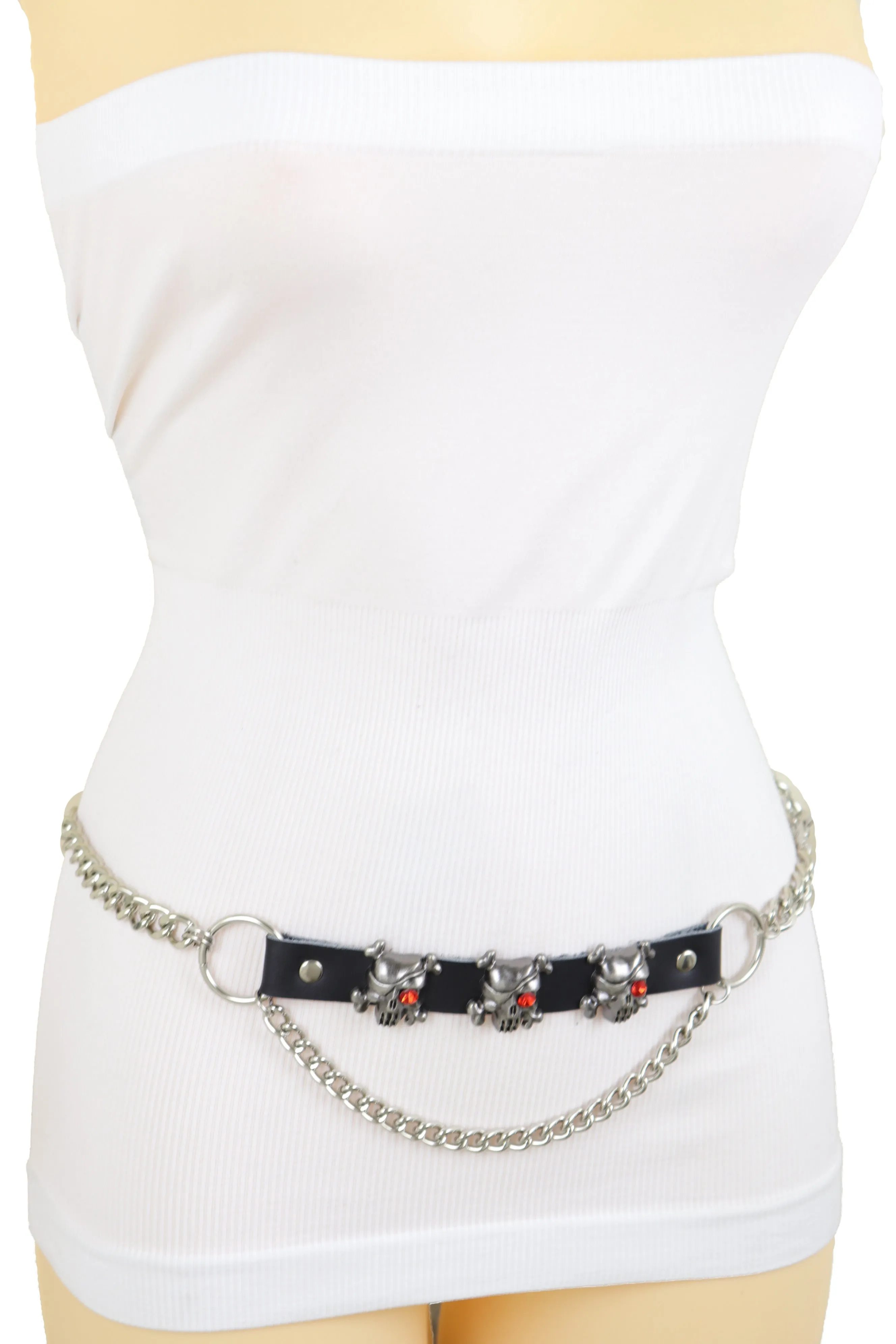 Fashion Belt Hip Waist Silver Metal Chain Skull Pirate Charms Plus XL XXL