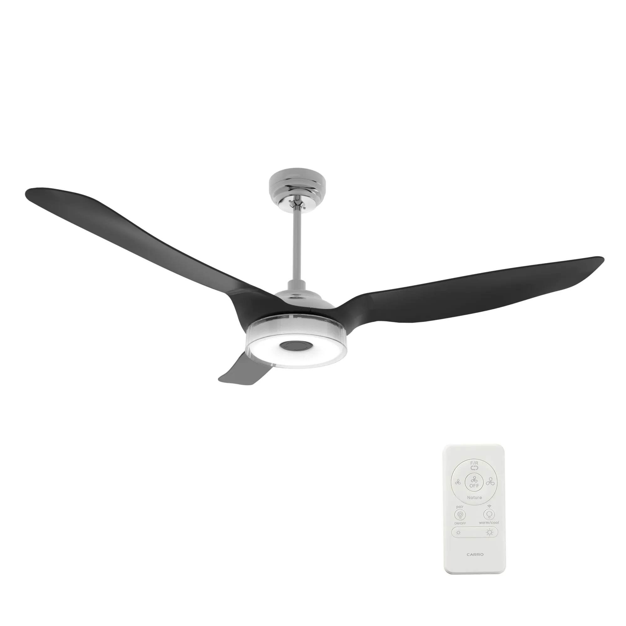 FLETCHER 56 inch 3-Blade Smart Ceiling Fan with LED Light Kit & Remote - Silver/Black