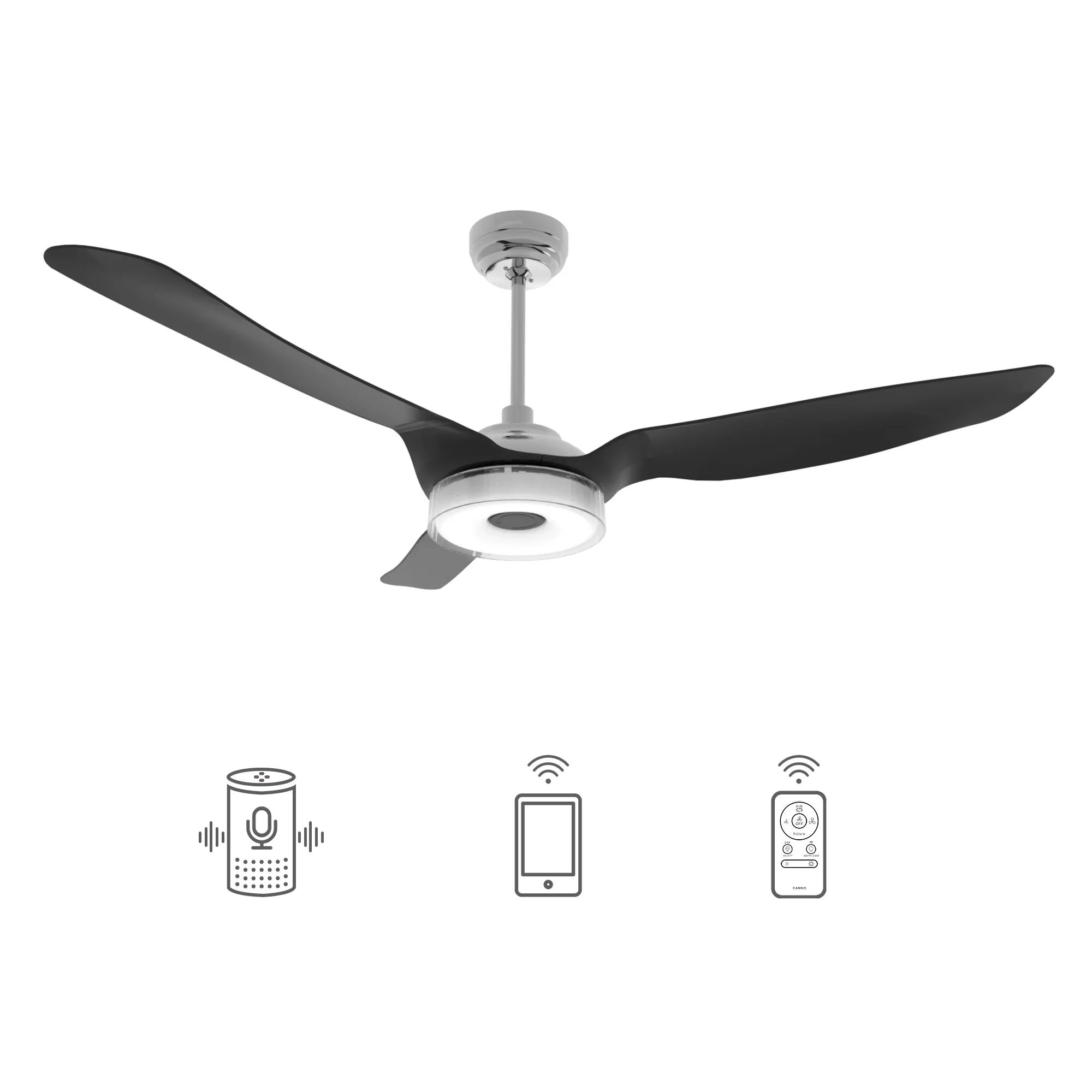 FLETCHER 56 inch 3-Blade Smart Ceiling Fan with LED Light Kit & Remote - Silver/Black