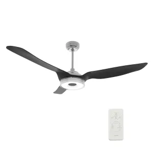 FLETCHER 56 inch 3-Blade Smart Ceiling Fan with LED Light Kit & Remote - Silver/Black