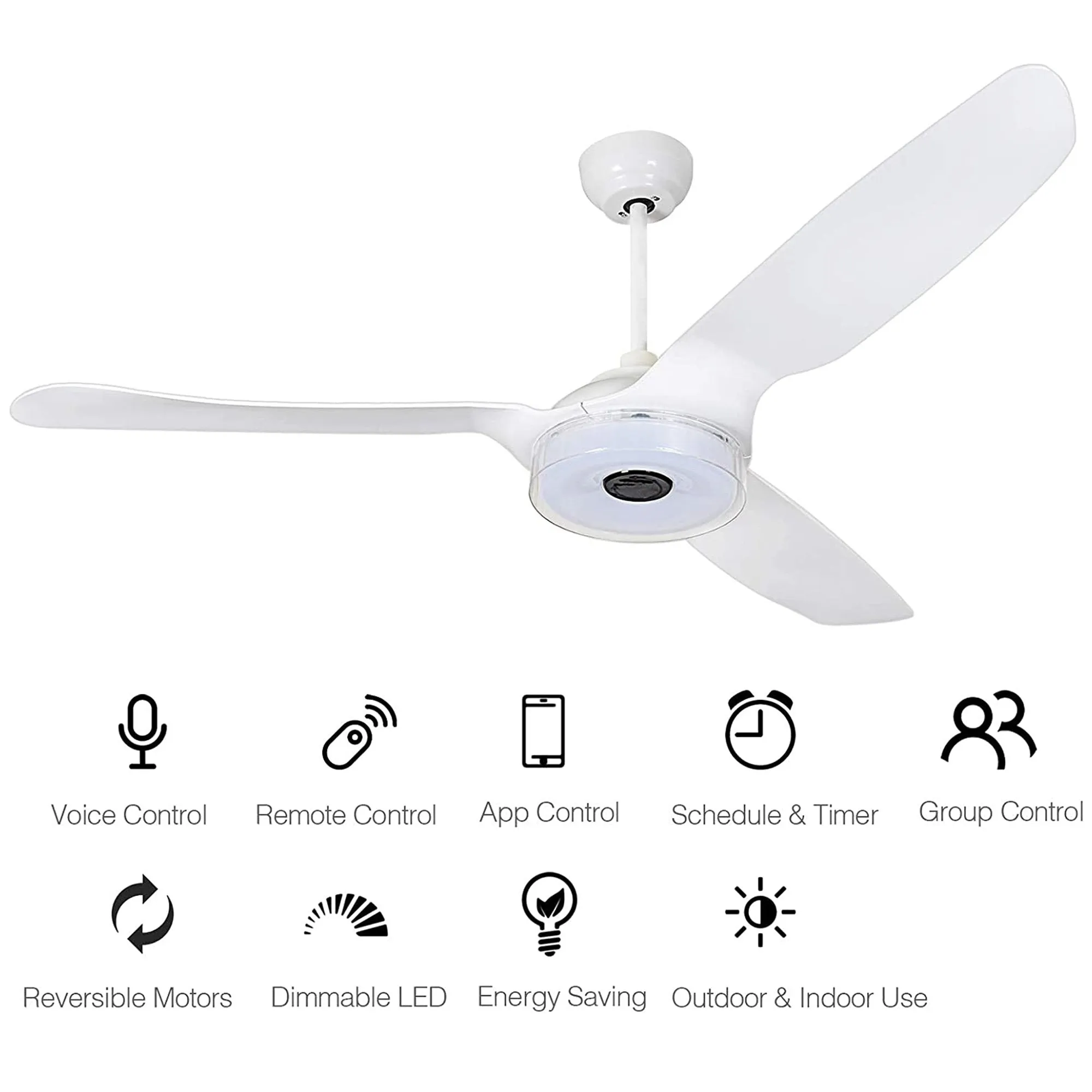 FLETCHER 56 inch 3-Blade Smart Ceiling Fan with LED Light Kit & Remote - White/White (Set of 2)