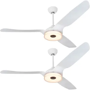 FLETCHER 56 inch 3-Blade Smart Ceiling Fan with LED Light Kit & Remote - White/White (Set of 2)