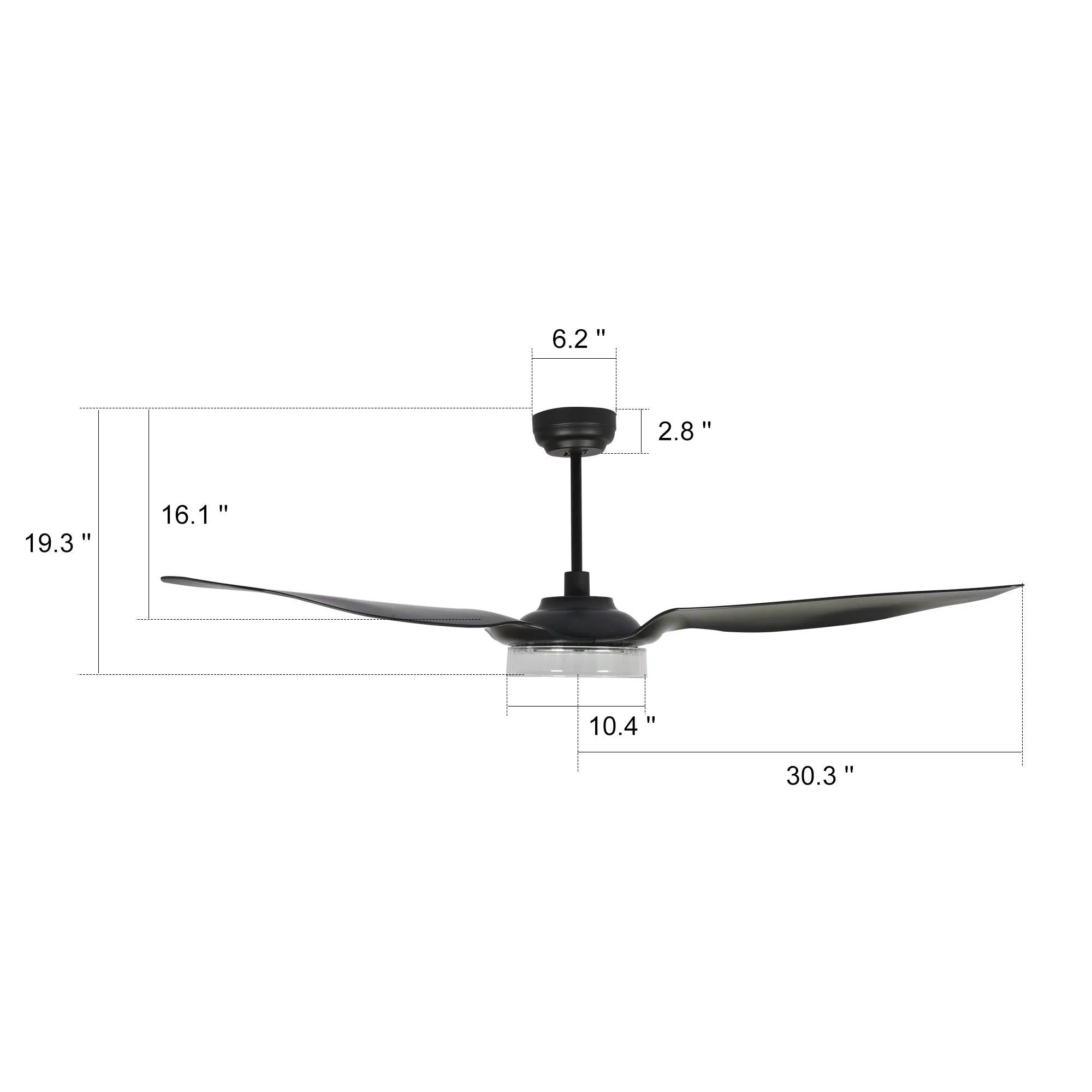 FLETCHER 60 inch 3-Blade Smart Ceiling Fan with LED Light Kit & Remote - Black/Black