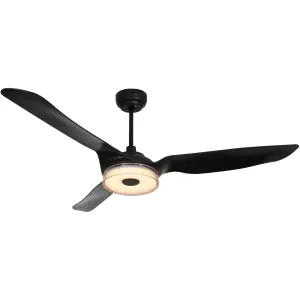 FLETCHER 60 inch 3-Blade Smart Ceiling Fan with LED Light Kit & Remote - Black/Black