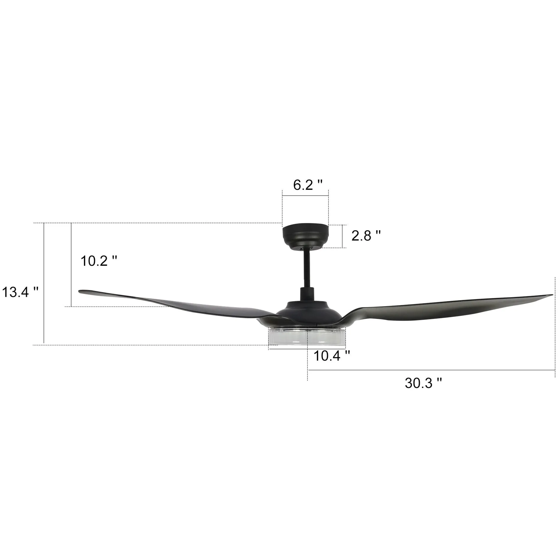 FLETCHER 60 inch 3-Blade Smart Ceiling Fan with LED Light Kit & Remote - Black/Black