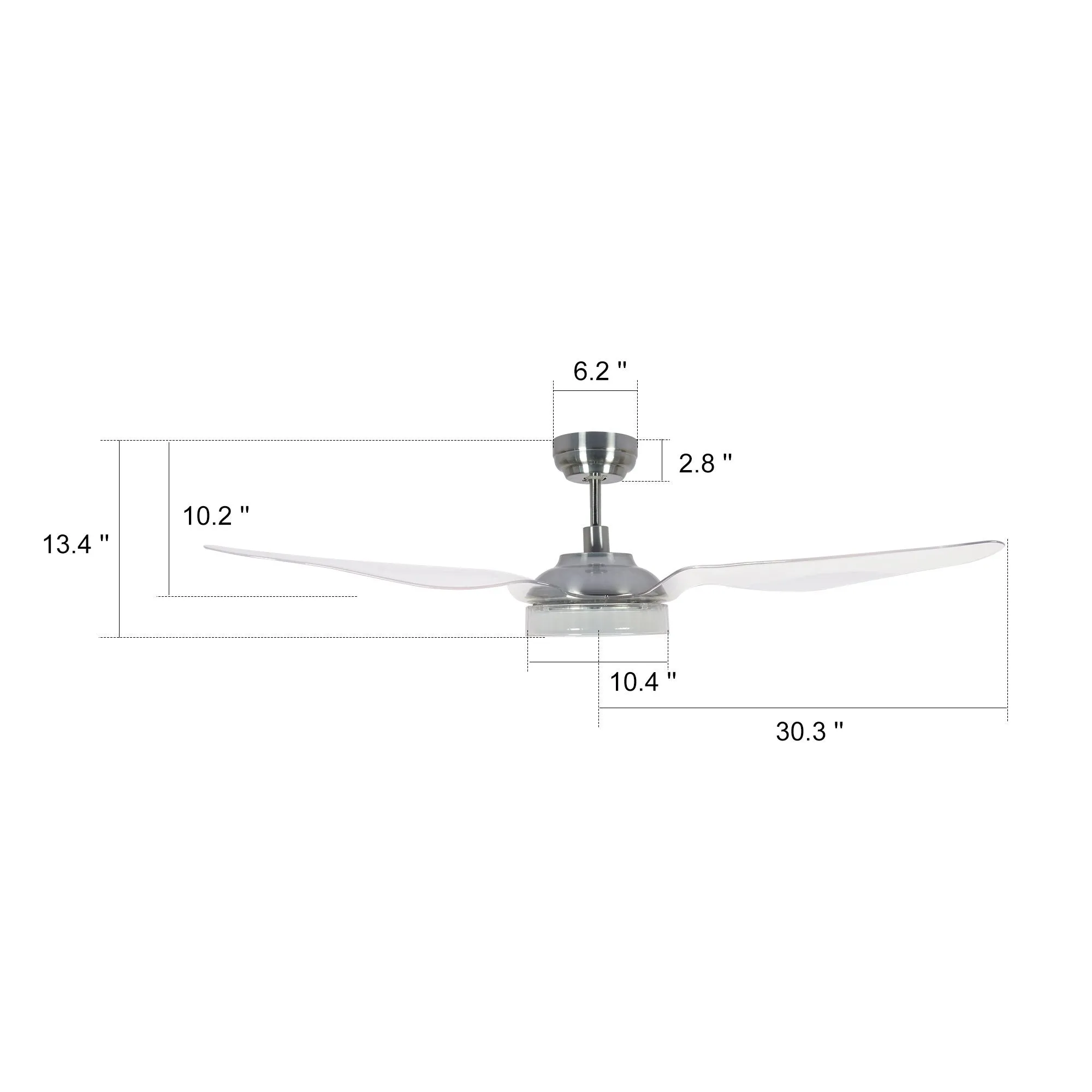 FLETCHER 60 inch 3-Blade Smart Ceiling Fan With LED Light Kit & Remote-Silver/Clear