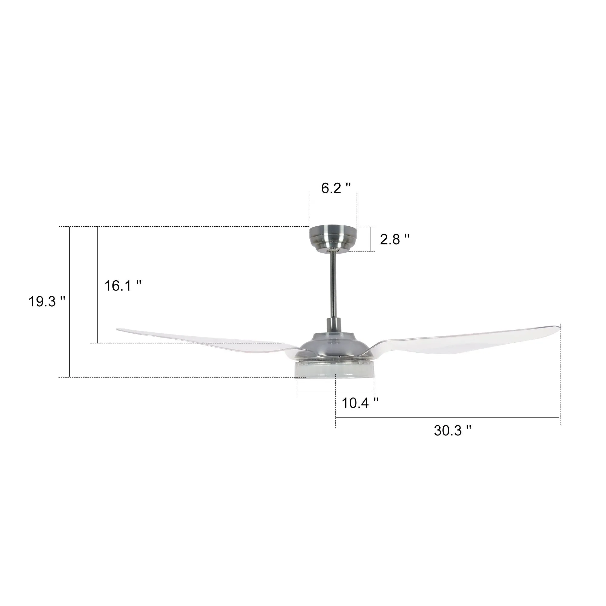 FLETCHER 60 inch 3-Blade Smart Ceiling Fan With LED Light Kit & Remote-Silver/Clear