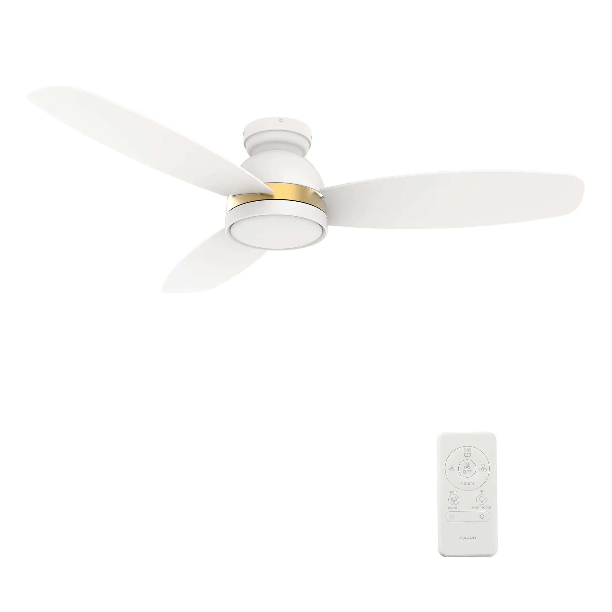 FREMONT 48 inch 3-Blade Flush Mount Smart Ceiling Fan with LED Light Kit & Remote- White/White