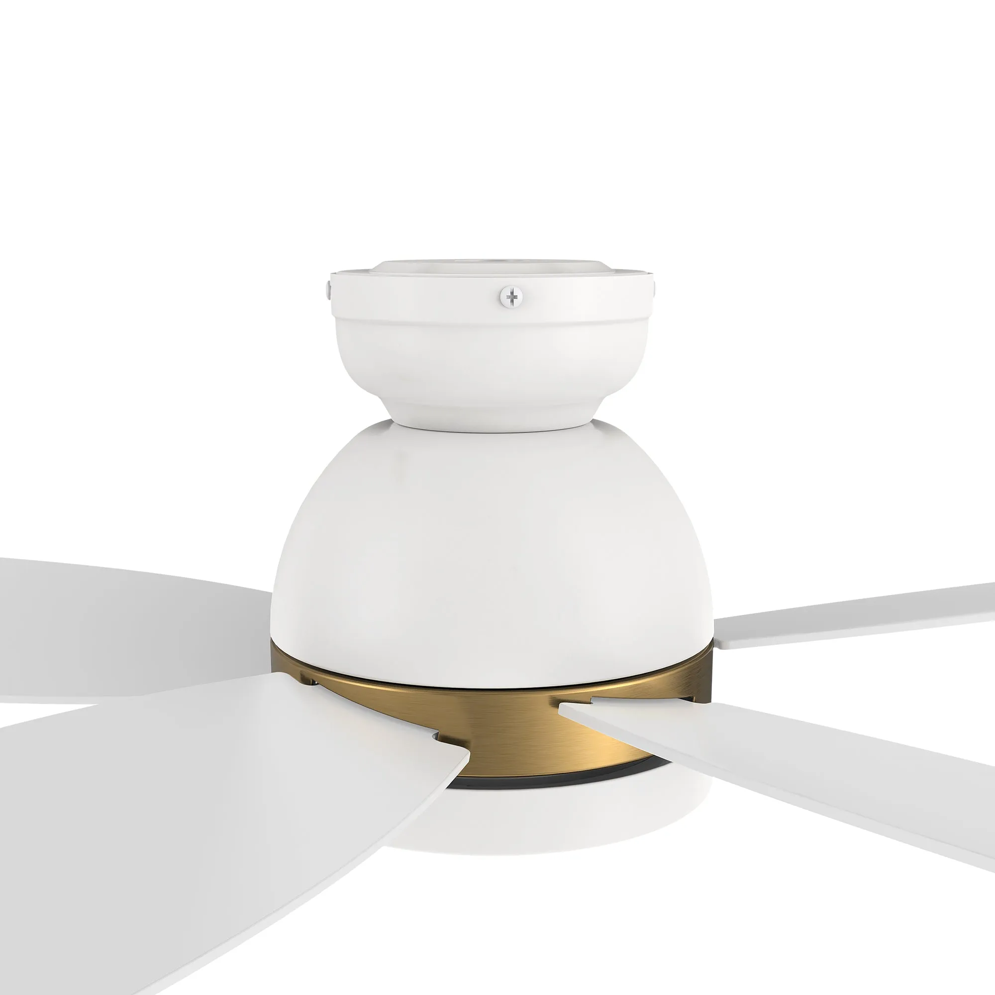 FREMONT 48 inch 5-Blade Flush Mount Smart Ceiling Fan with LED Light Kit & Remote- White/White (Gold Detail)