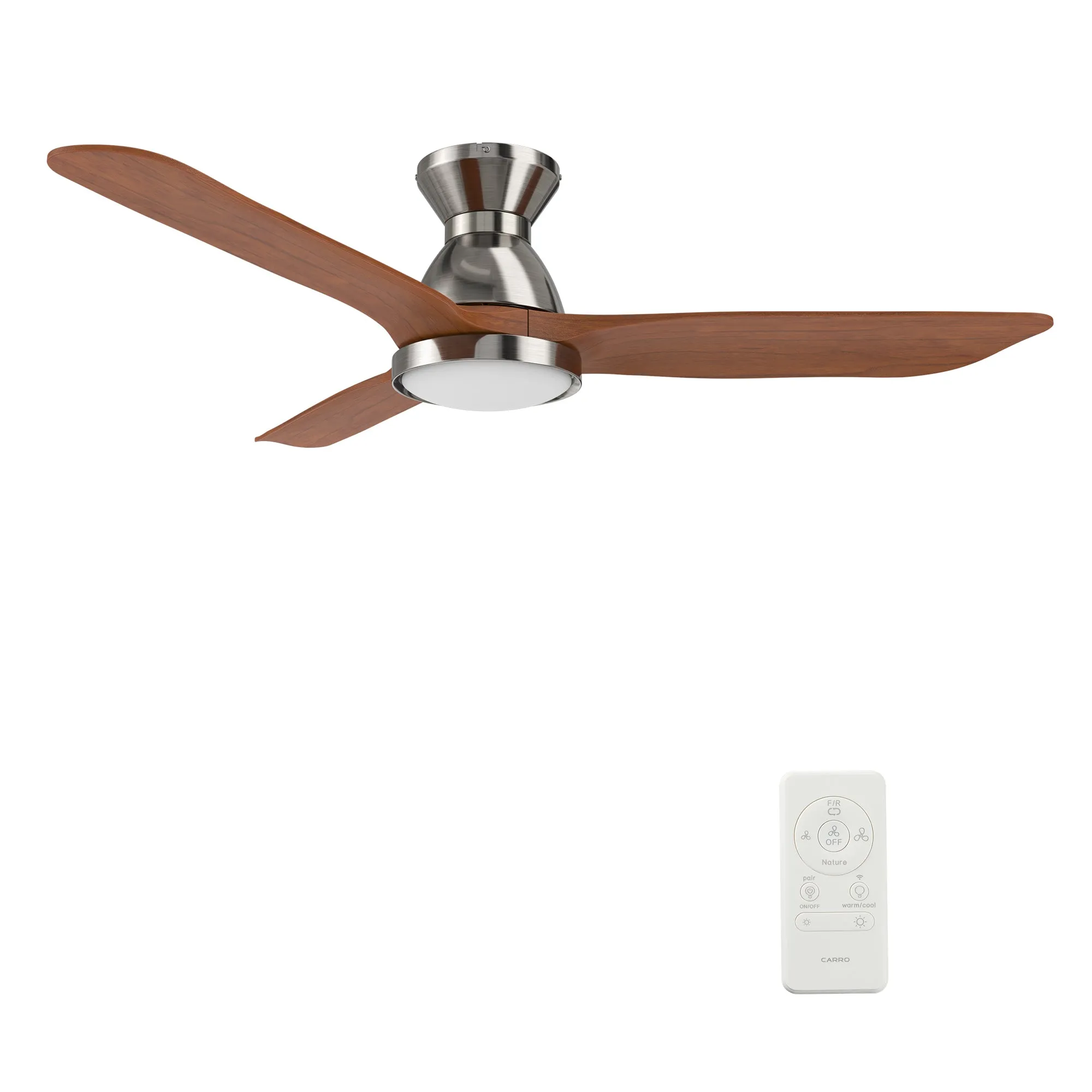 GARRICK 52 inch 3-Blade Flush Mount Smart Ceiling Fan with LED Light Kit & Remote- Silver/Red Wood