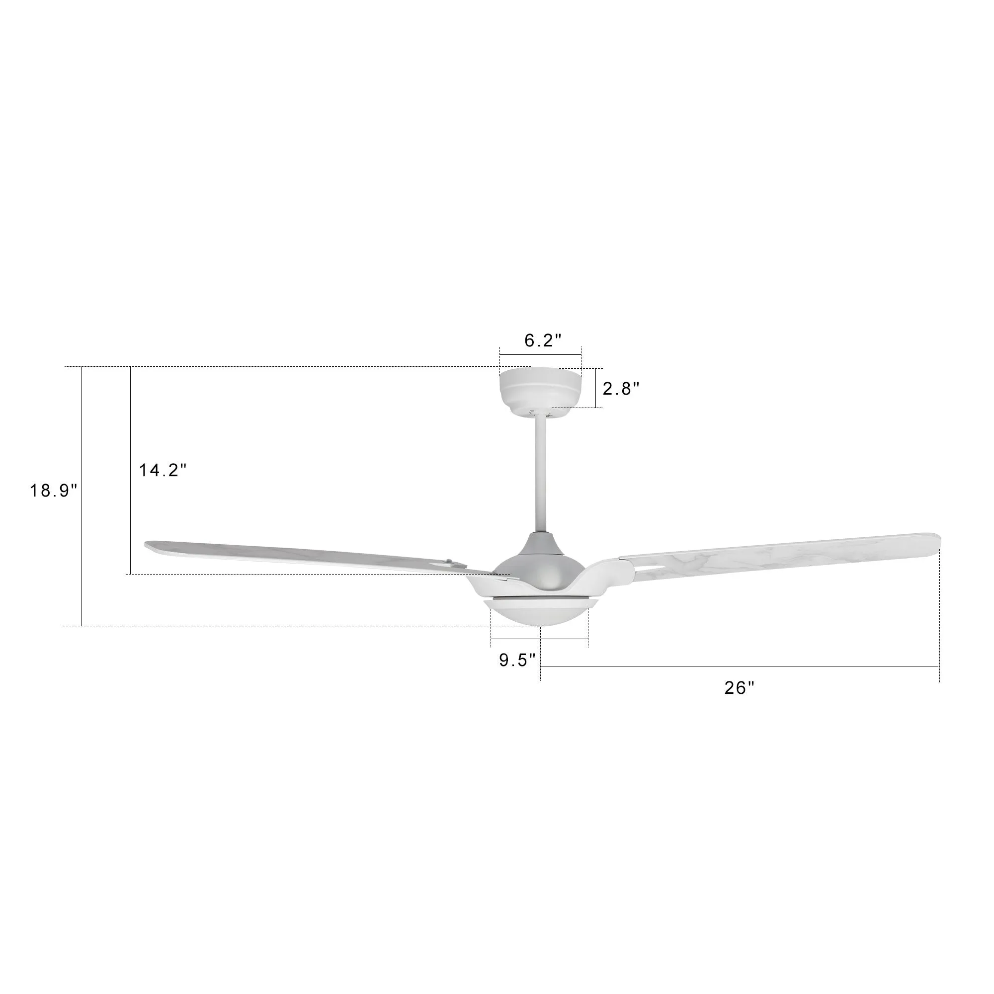 HOFFEN 52 inch 3-Blade Smart Ceiling Fan with LED Light Kit & Remote - White/Marble Pattern