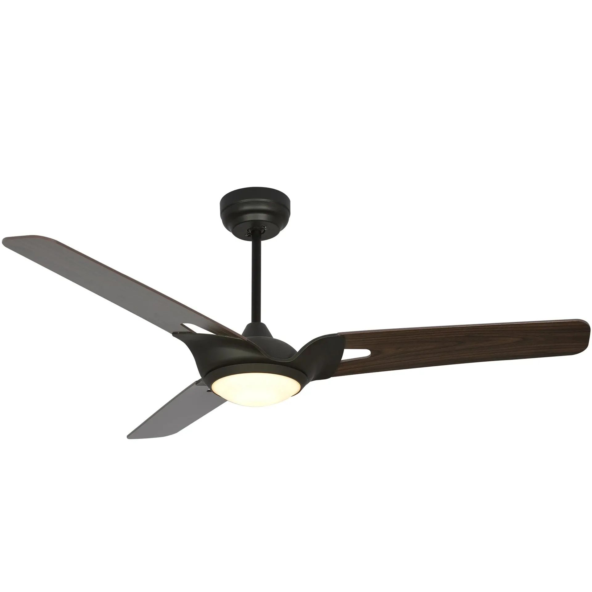 HOFFEN 56 inch 3-Blade Smart Ceiling Fan with LED Light Kit & Remote - Black/Dark Wood Pattern