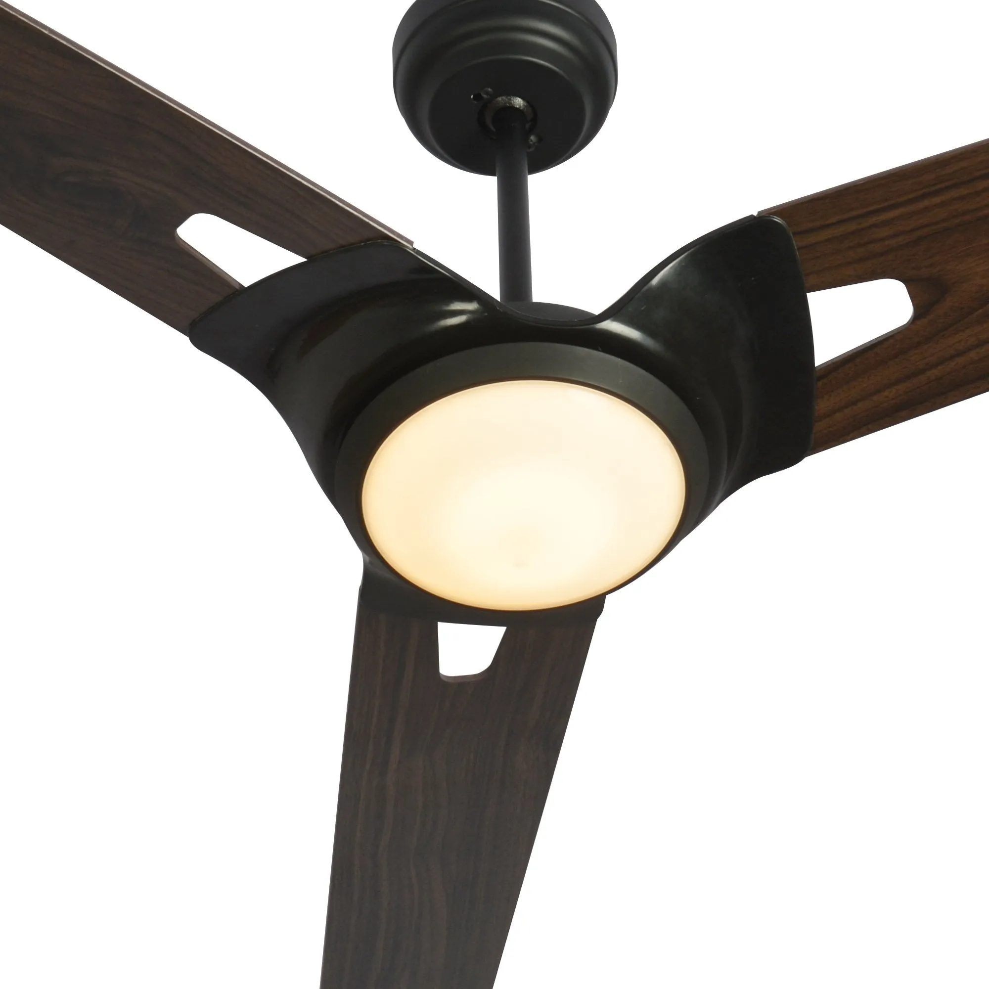 HOFFEN 56 inch 3-Blade Smart Ceiling Fan with LED Light Kit & Remote - Black/Dark Wood Pattern