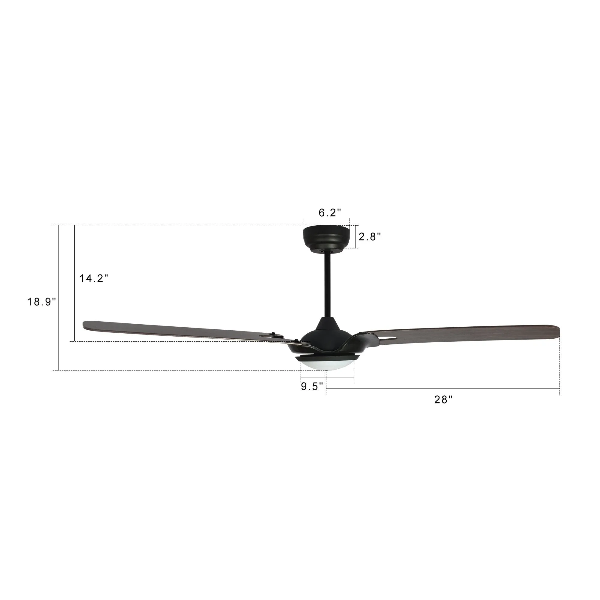 HOFFEN 56 inch 3-Blade Smart Ceiling Fan with LED Light Kit & Remote - Black/Dark Wood Pattern