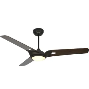 HOFFEN 56 inch 3-Blade Smart Ceiling Fan with LED Light Kit & Remote - Black/Dark Wood Pattern