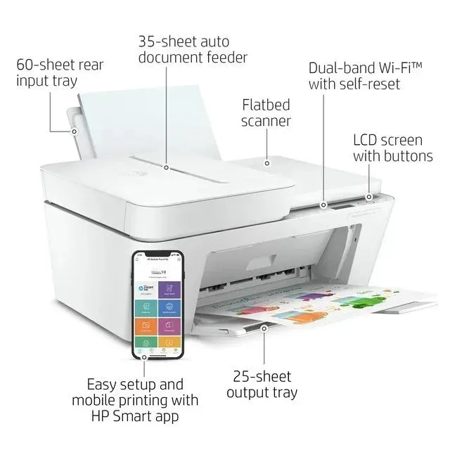 HP DeskJet Plus 4152 Wireless All-in-One Color Inkjet Printer (White) - Refurbished