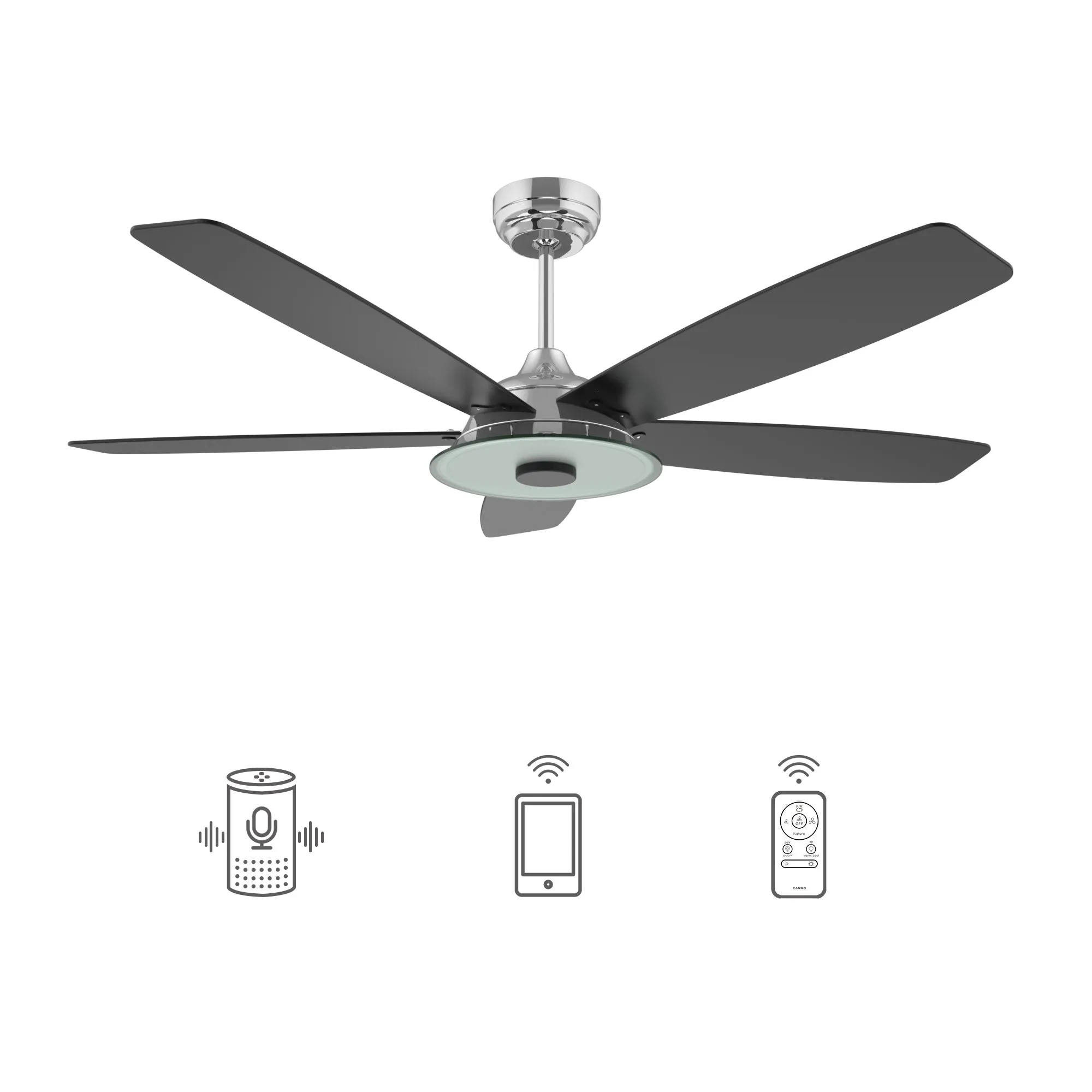 JOURNEY 52 inch 5-Blade Smart Ceiling Fan with LED Light Kit & Remote - Silver/Black