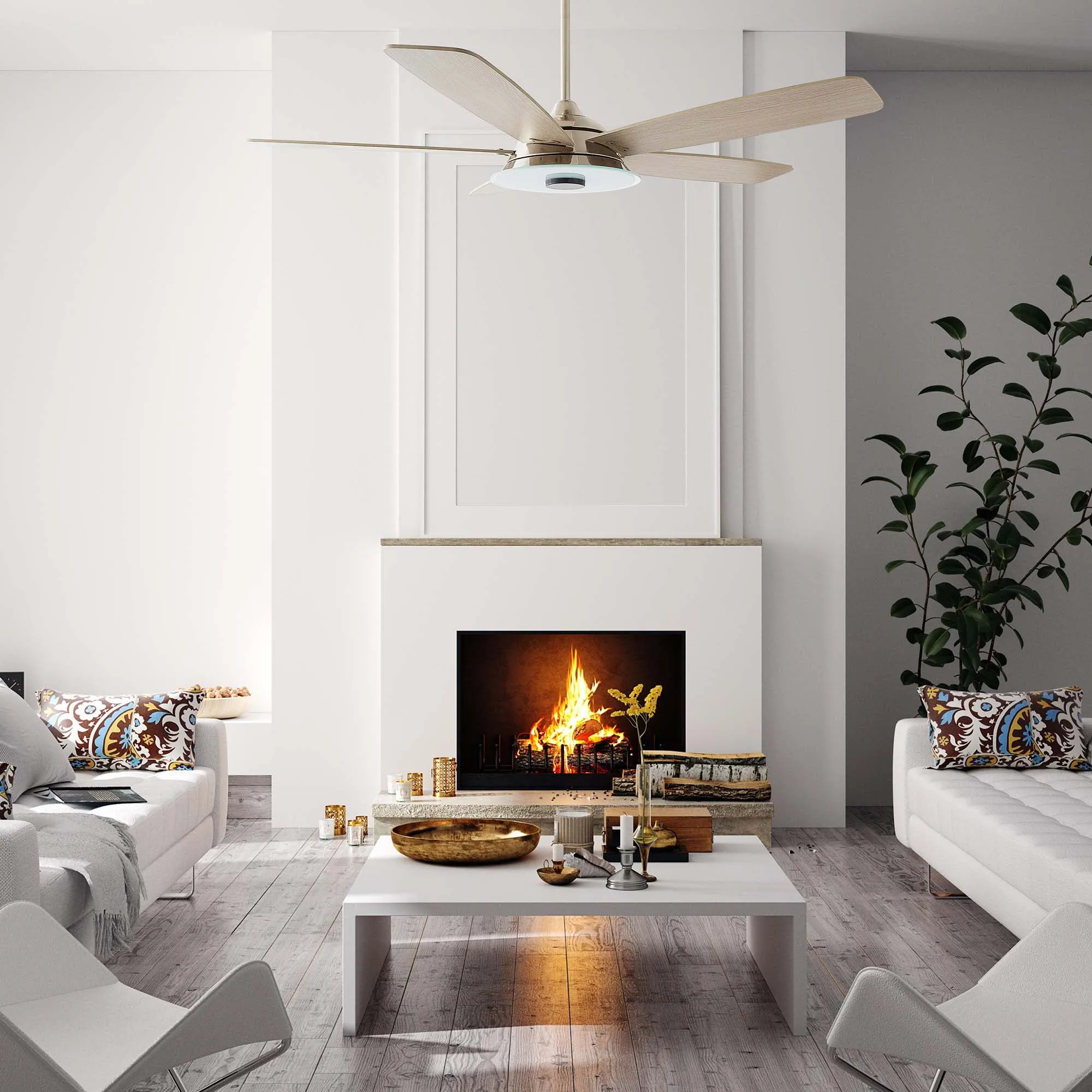 JOURNEY 52 inch 5-Blade Smart Ceiling Fan with LED Light Kit & Remote - Silver/Gray Wood