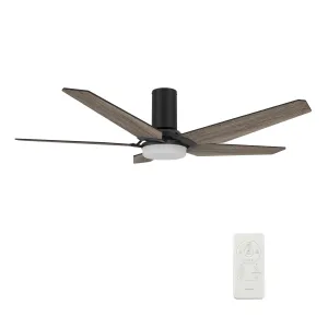 KAJ 52 inch Flush Mount 5-Blade Smart Ceiling Fan with LED Light Kit & Remote - Black/Barnwood