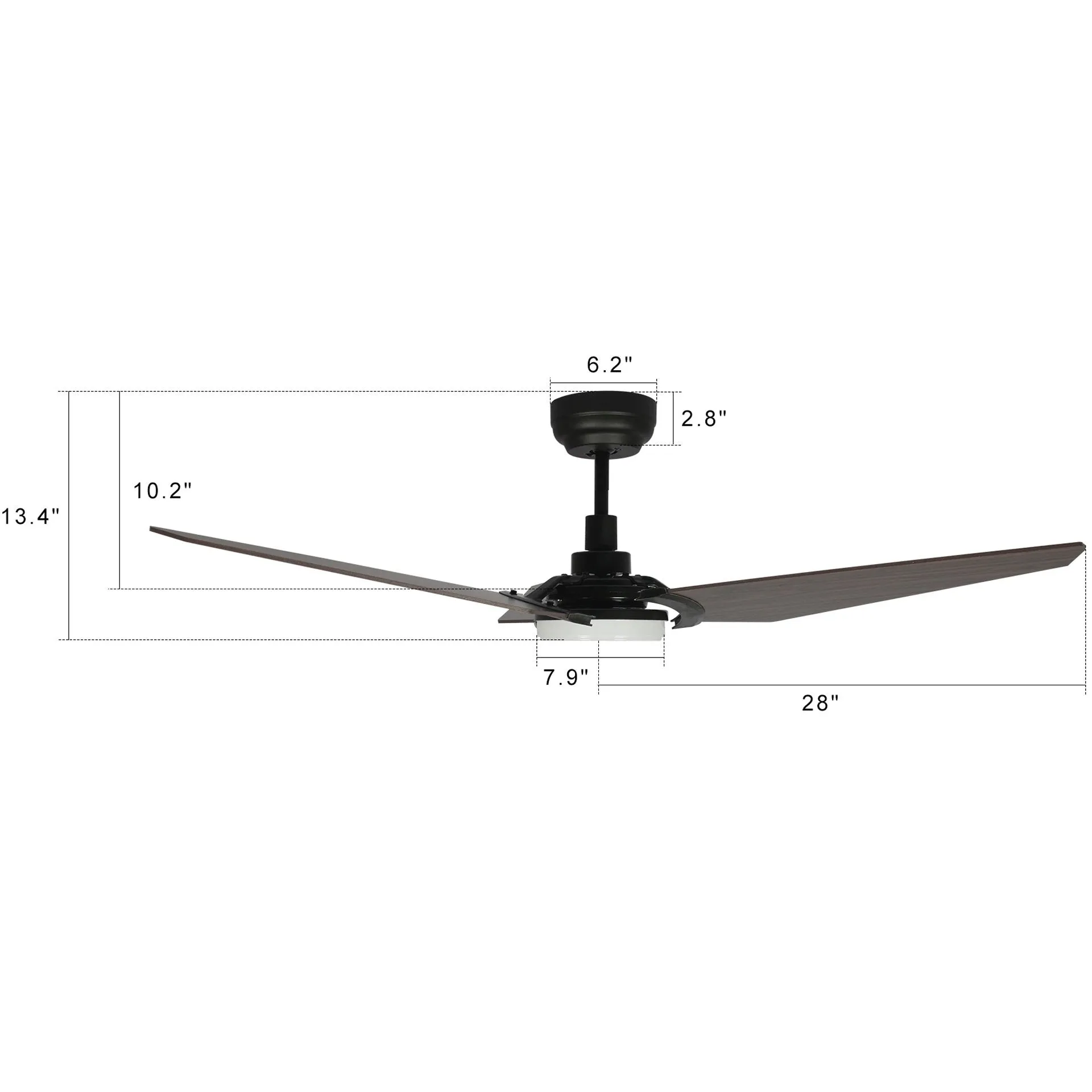 KAJ 56 inch 3-Blade Smart Ceiling Fan with LED Light Kit & Remote-Black/Dark Wood