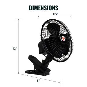 Koolatron 12V Clip-On Oscillating Fan, 2 Speeds, Two-Way Adjustable Neck, Heavy-Duty Non-Slip Clamp, 4 Ft (1.2 m) Power Cord, Black, Efficient Air Circulation for Car, SUV, Truck, RV, Boat, Black