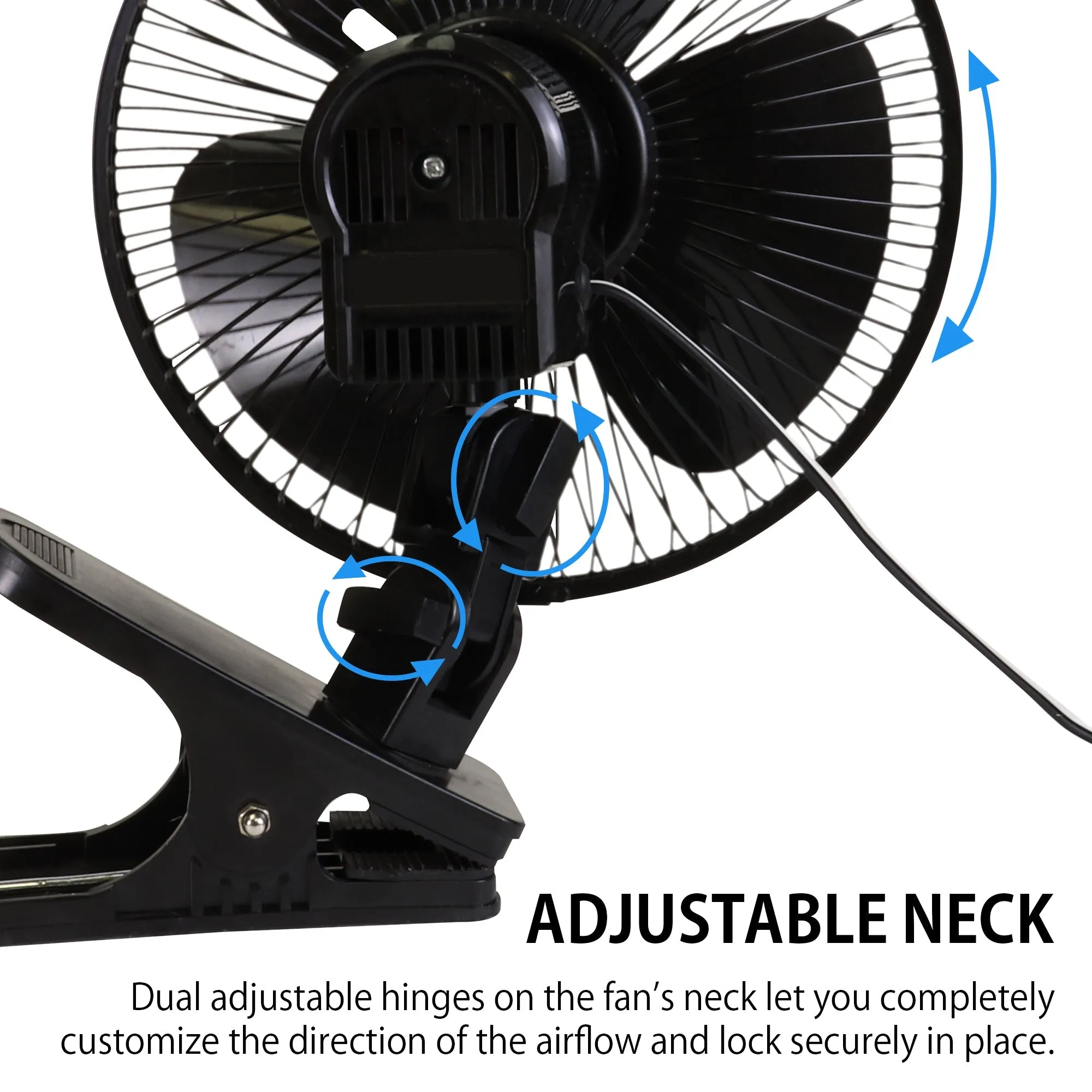 Koolatron 12V Clip-On Oscillating Fan, 2 Speeds, Two-Way Adjustable Neck, Heavy-Duty Non-Slip Clamp, 4 Ft (1.2 m) Power Cord, Black, Efficient Air Circulation for Car, SUV, Truck, RV, Boat, Black