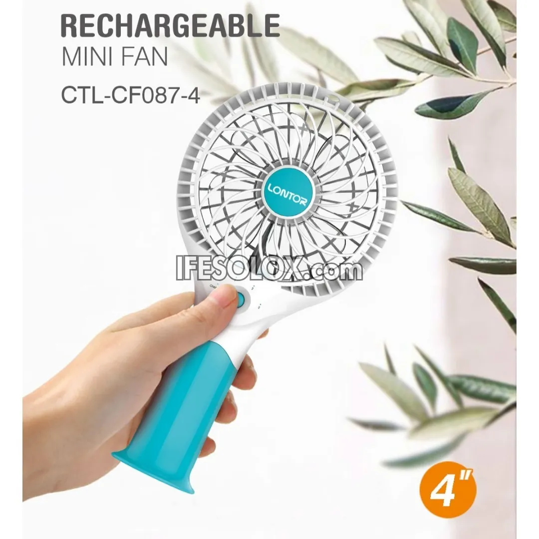 LONTOR 4" Rechargeable Portable Hand Fan with 4-Blades (CTL-CF087-4) - Brand New