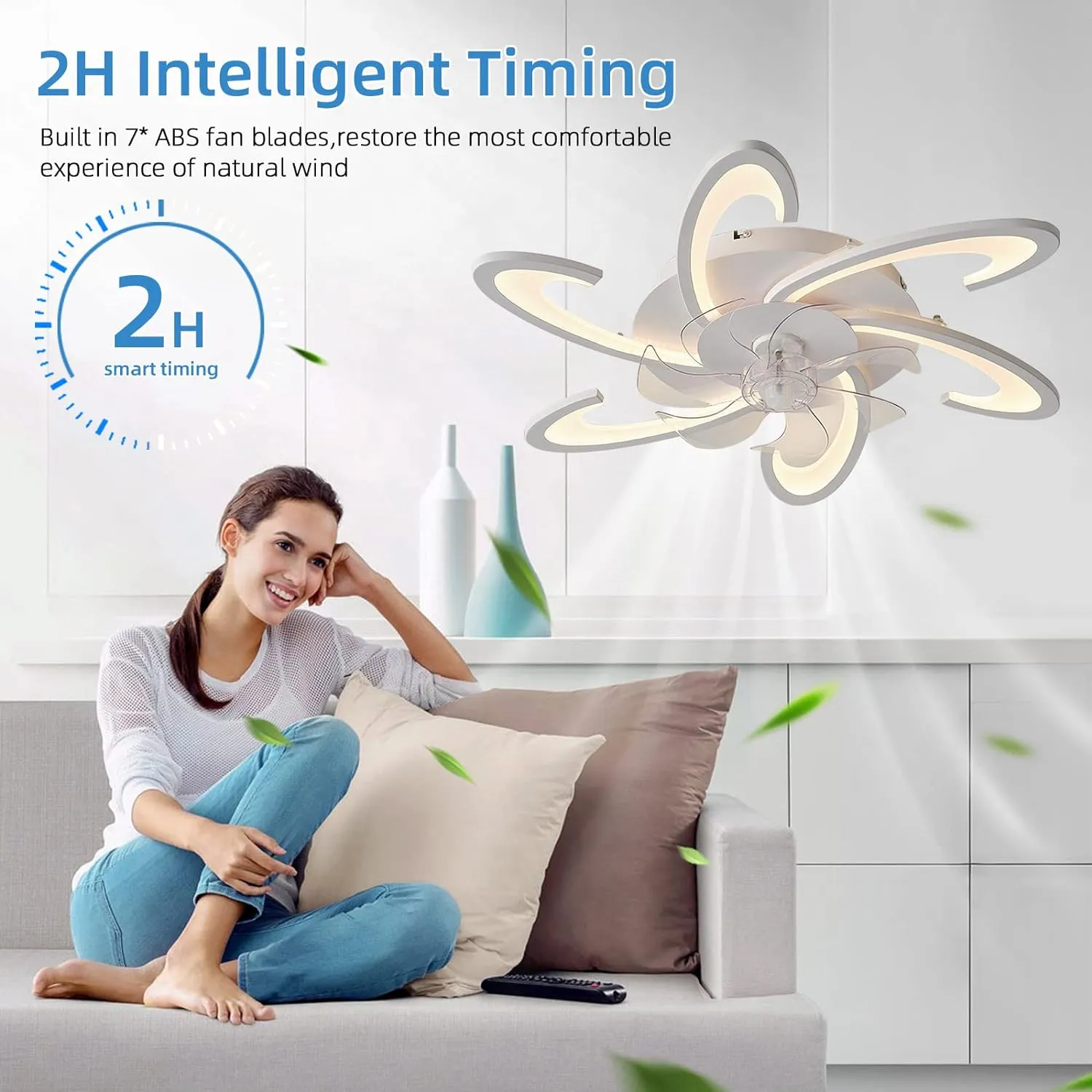 Low Profile Ceiling Fan Light, 6-Speed, 3 Colors, 82cm