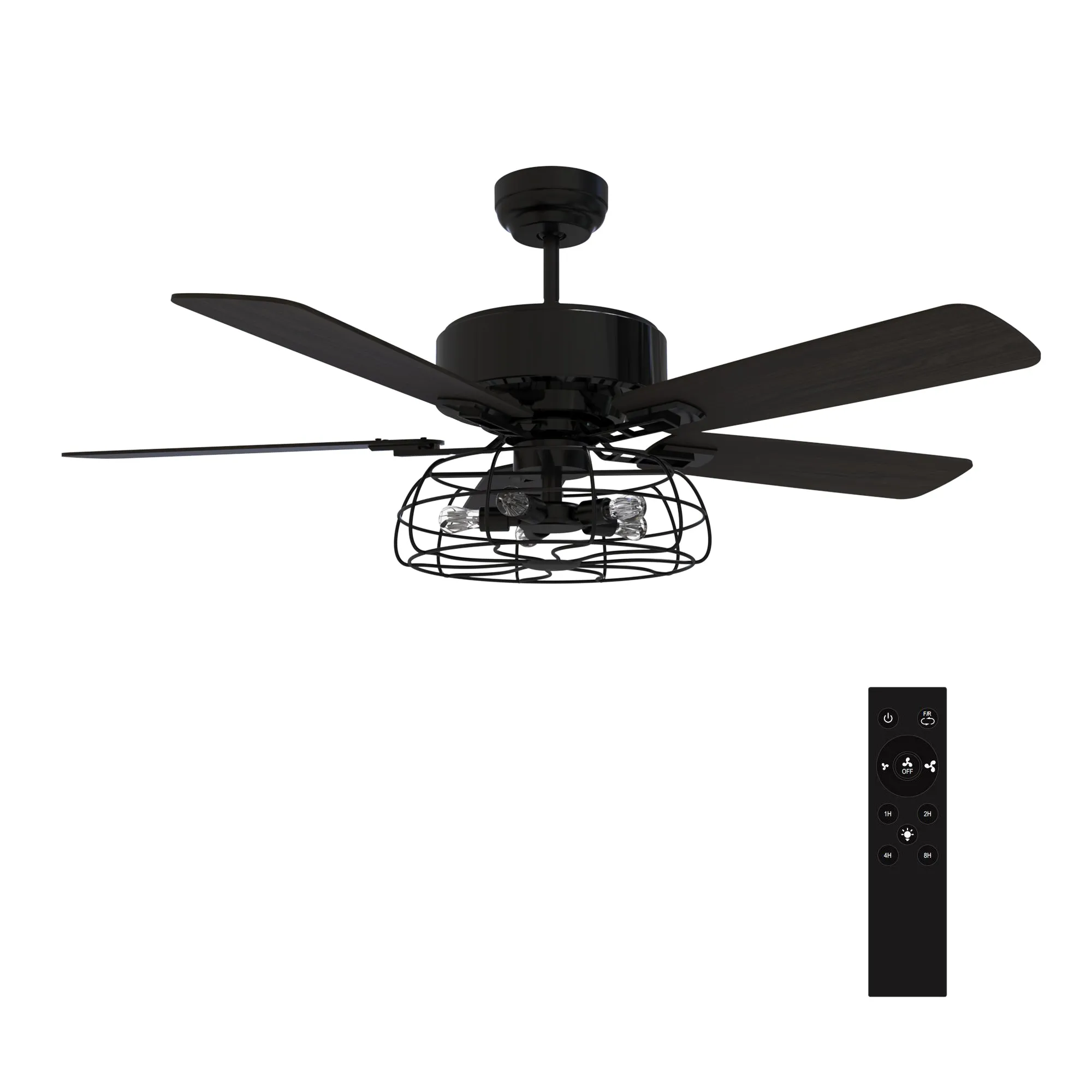 MAVERICK 52 inch 5-Blade Industrial Style Ceiling Fan with Light & Remote Control - Black/Walnut Wood