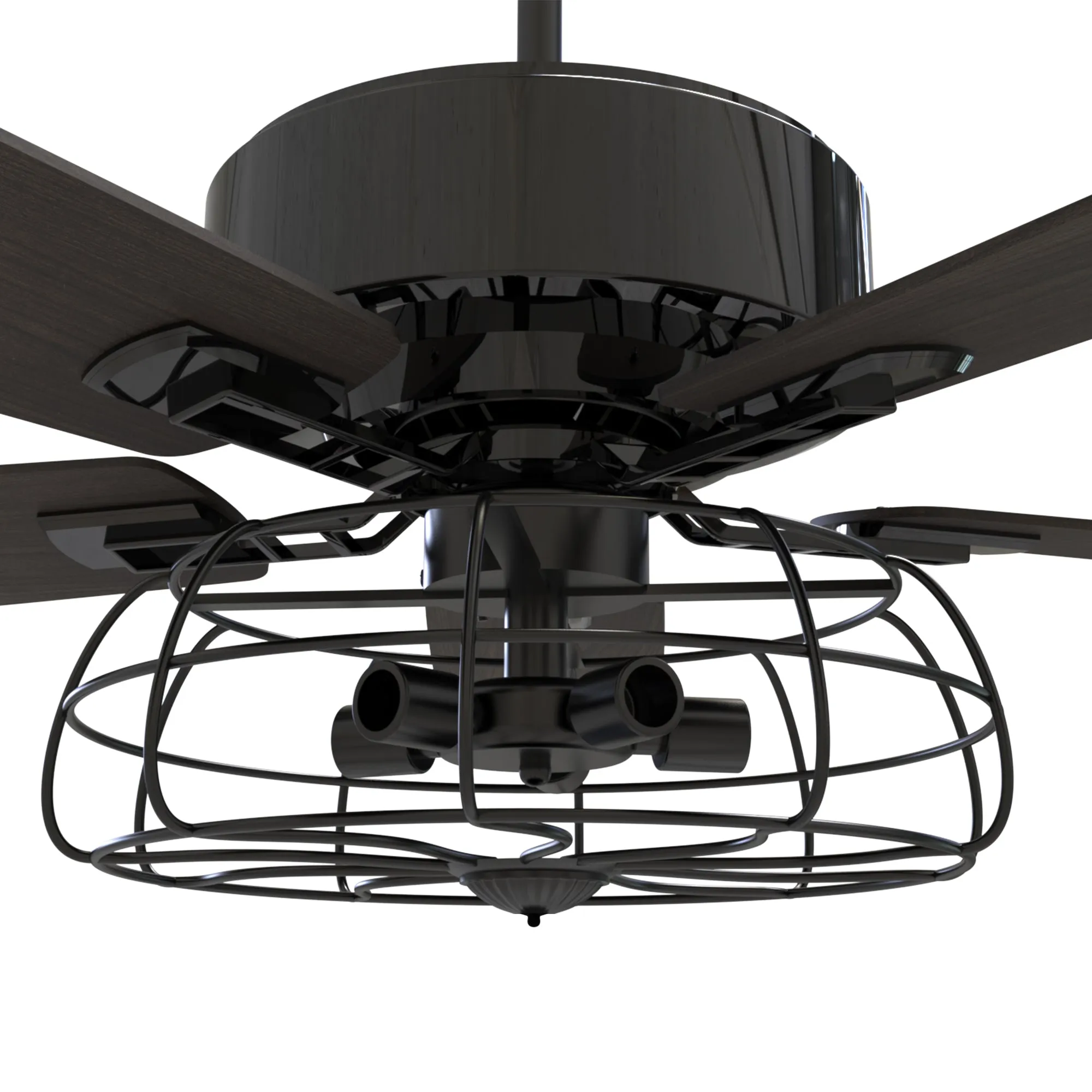 MAVERICK 52 inch 5-Blade Industrial Style Ceiling Fan with Light & Remote Control - Black/Walnut Wood