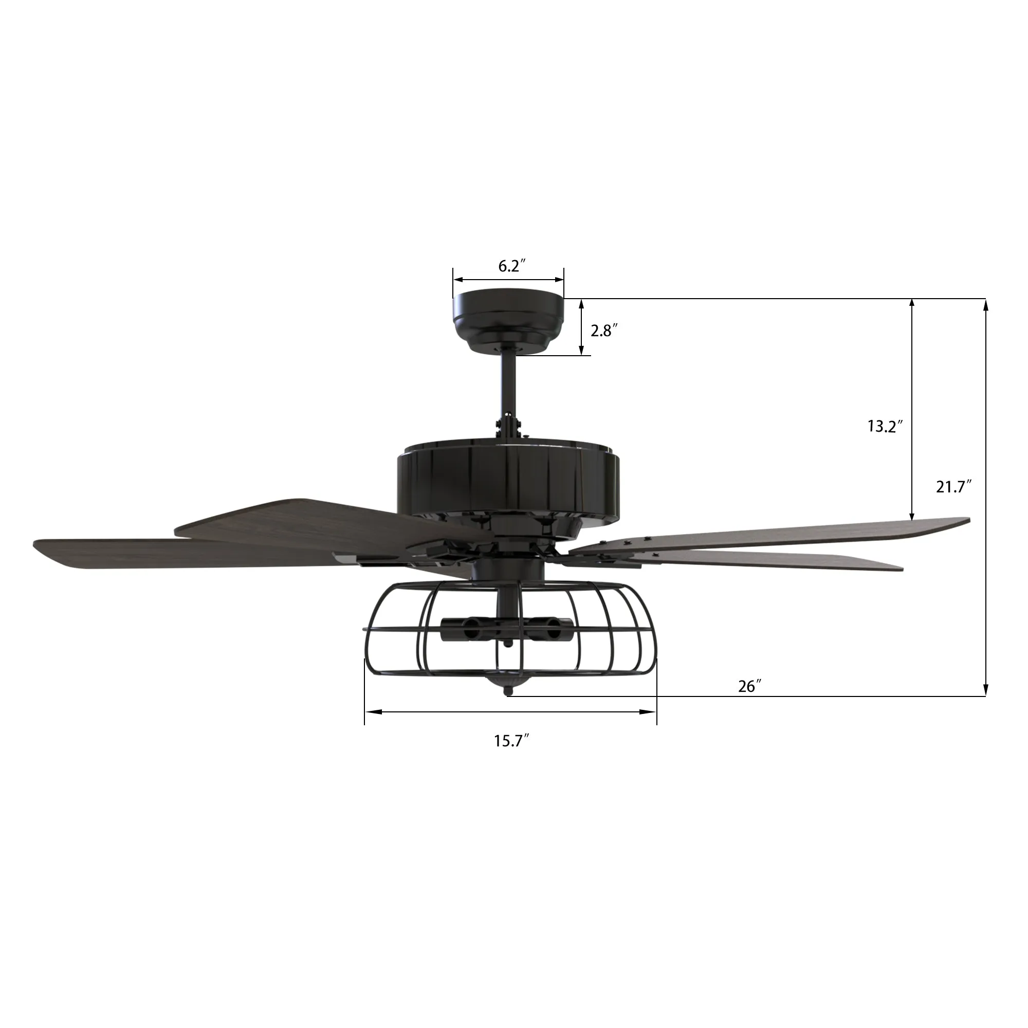 MAVERICK 52 inch 5-Blade Industrial Style Ceiling Fan with Light & Remote Control - Black/Walnut Wood