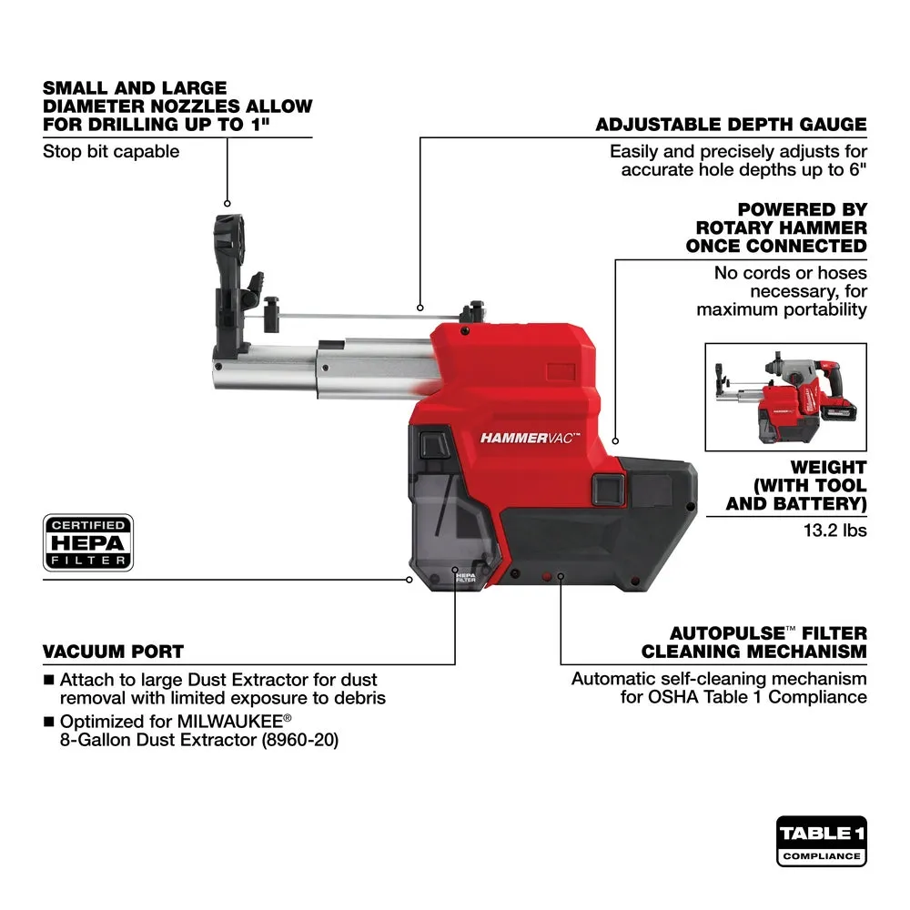 Milwaukee 2912-DE M18 FUEL™ HAMMERVAC™ 1" Dedicated Dust Extractor