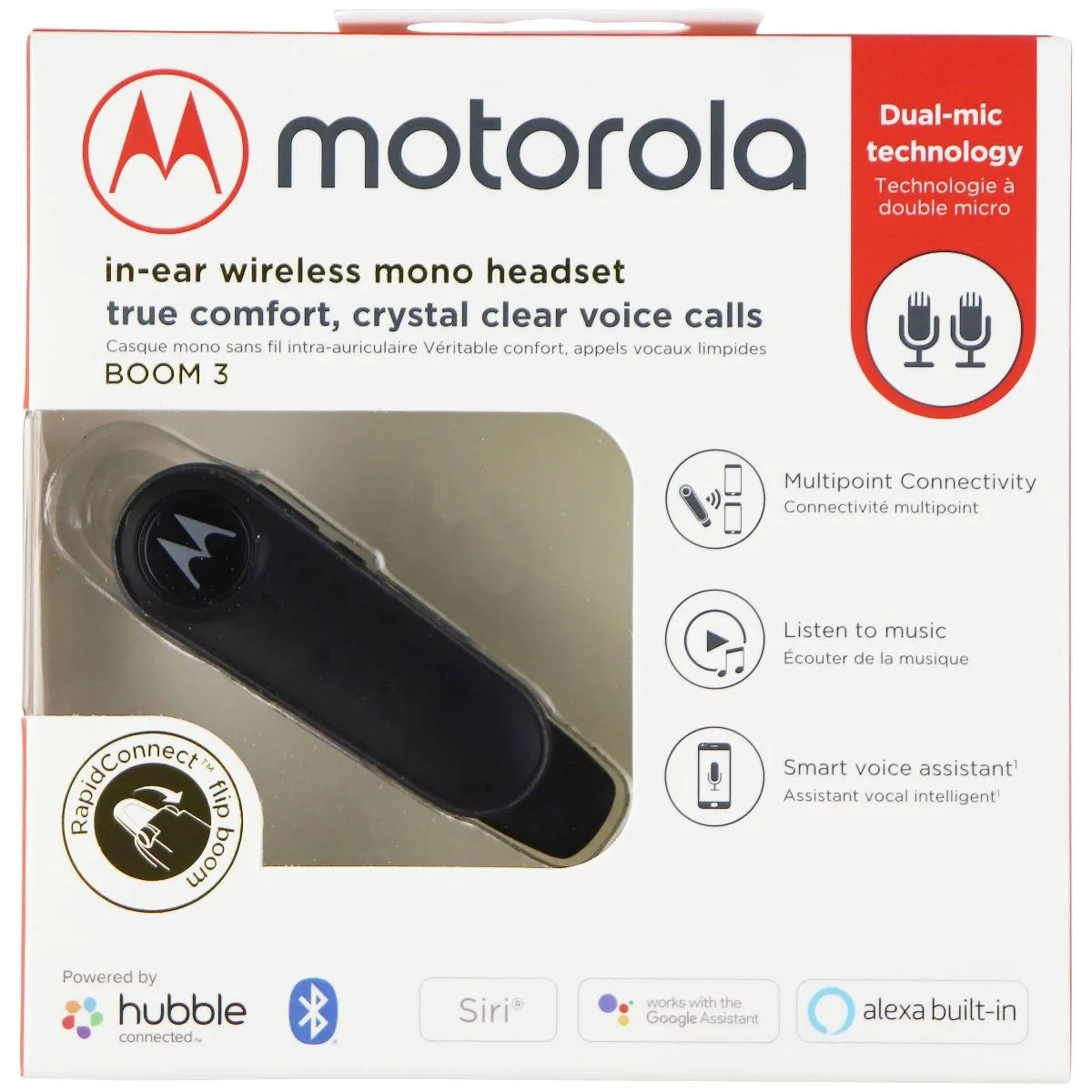 Motorola (Boom 3) In-Ear Wireless Mono Headset with Alexa/Siri/Assistant - Black