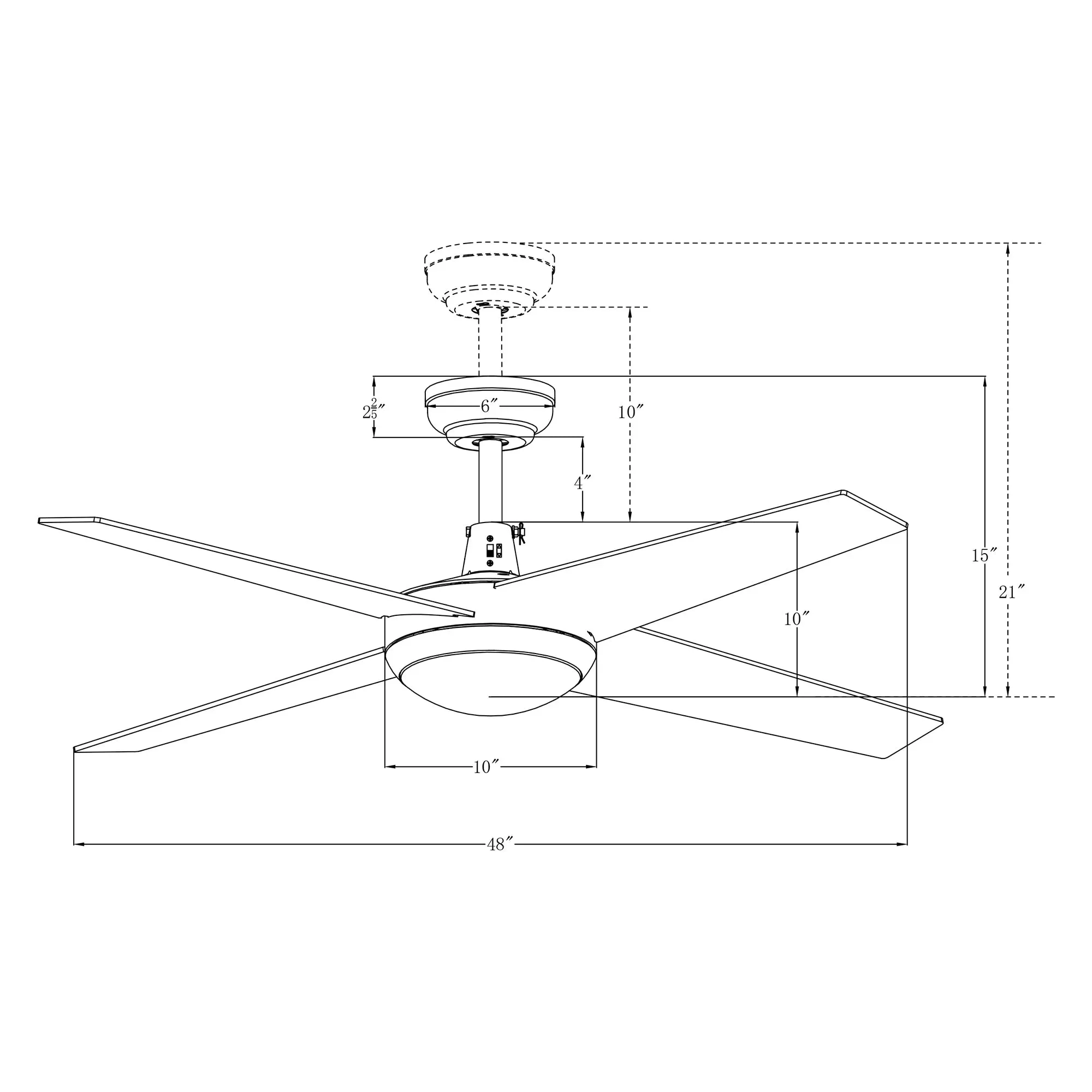 NEVA 48 inch 4-Blade Smart Ceiling Fan with LED Light Kit & Smart Wall Switch - White/White