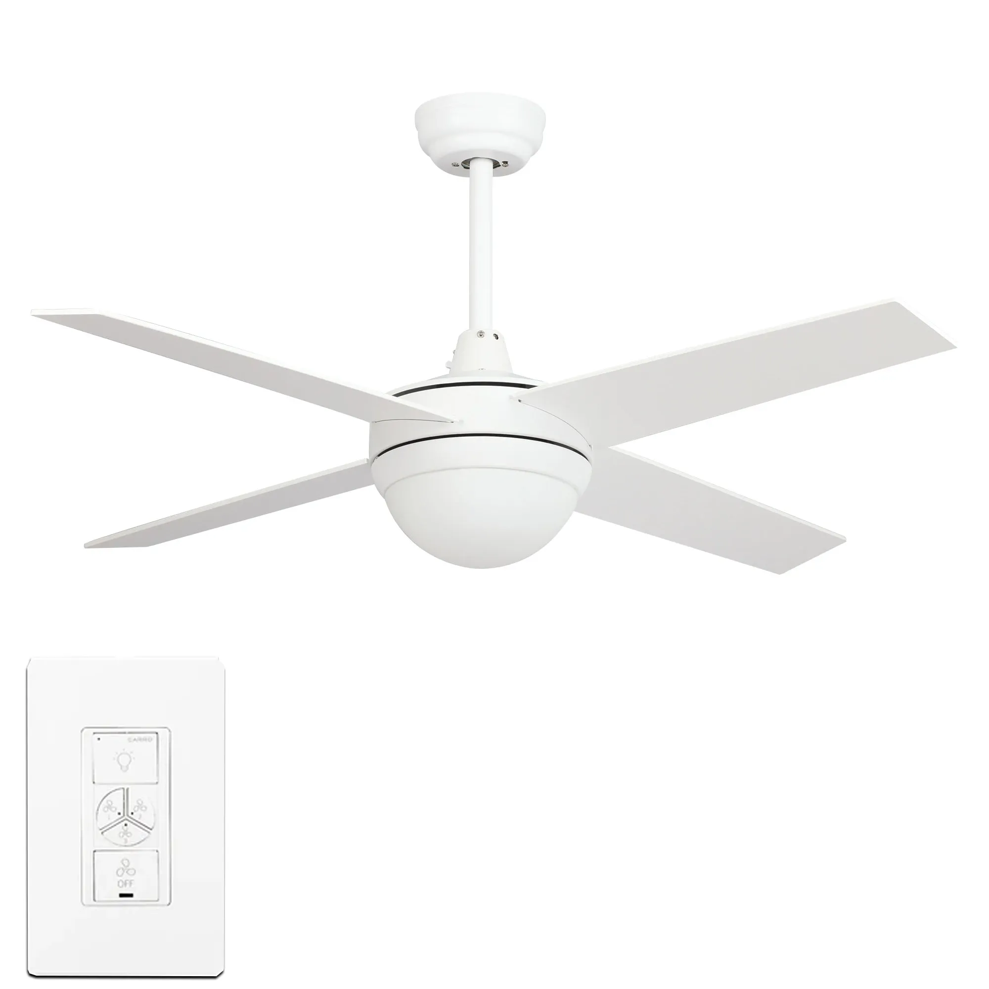 NEVA 48 inch 4-Blade Smart Ceiling Fan with LED Light Kit & Smart Wall Switch - White/White