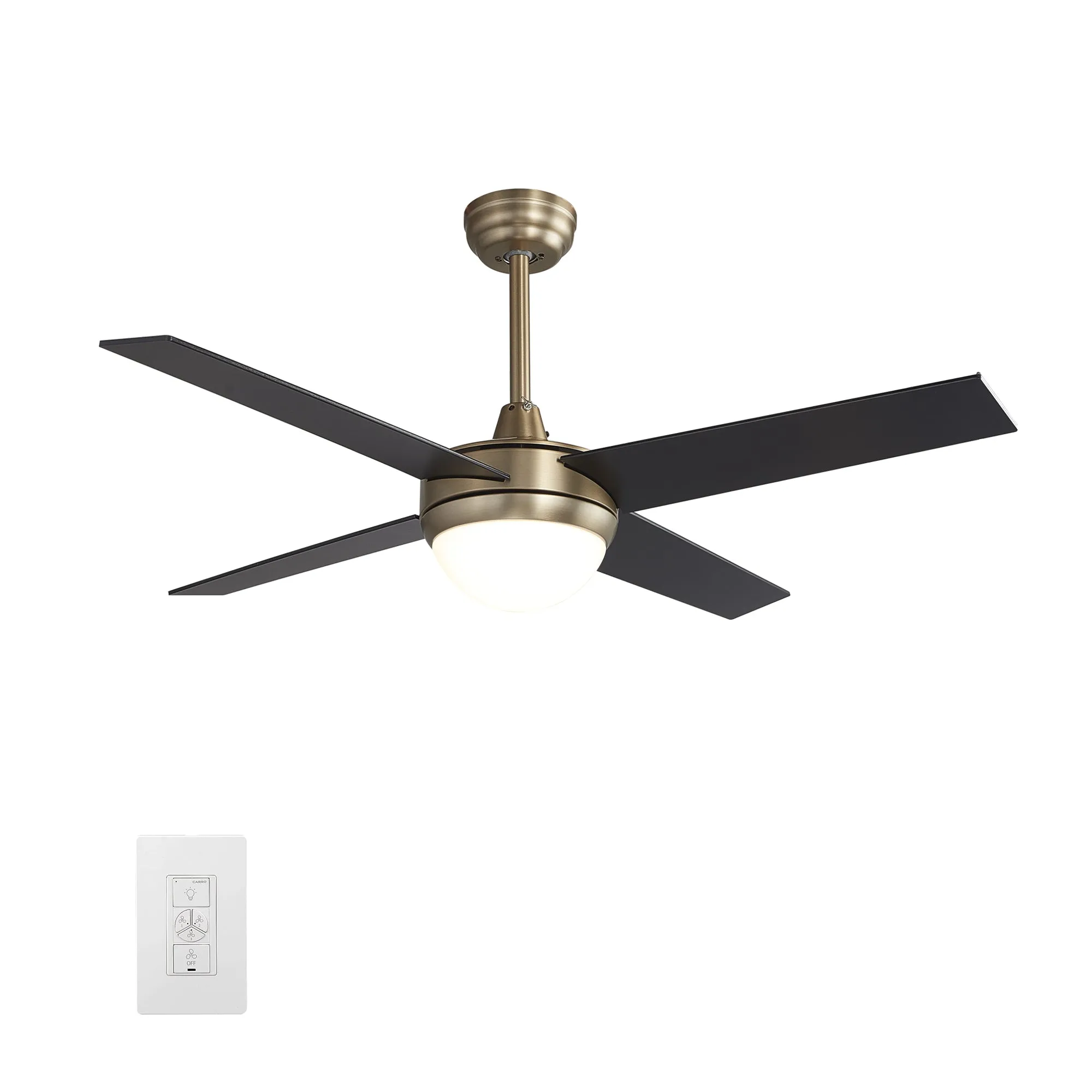 NEVA 52 inch 4-Blade Smart Ceiling Fan with LED Light Kit & Smart Wall Switch - Gold/Black