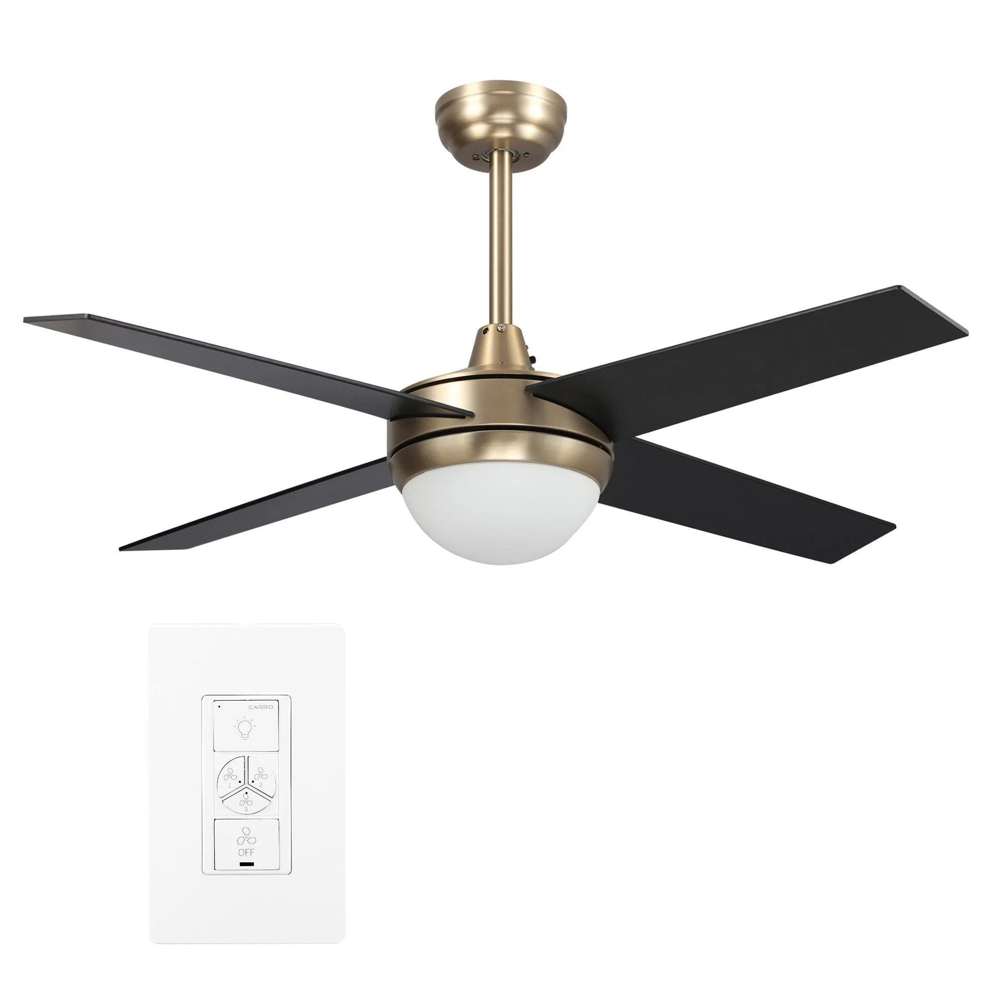 NEVA 52 inch 4-Blade Smart Ceiling Fan with LED Light Kit & Smart Wall Switch - Gold/Black