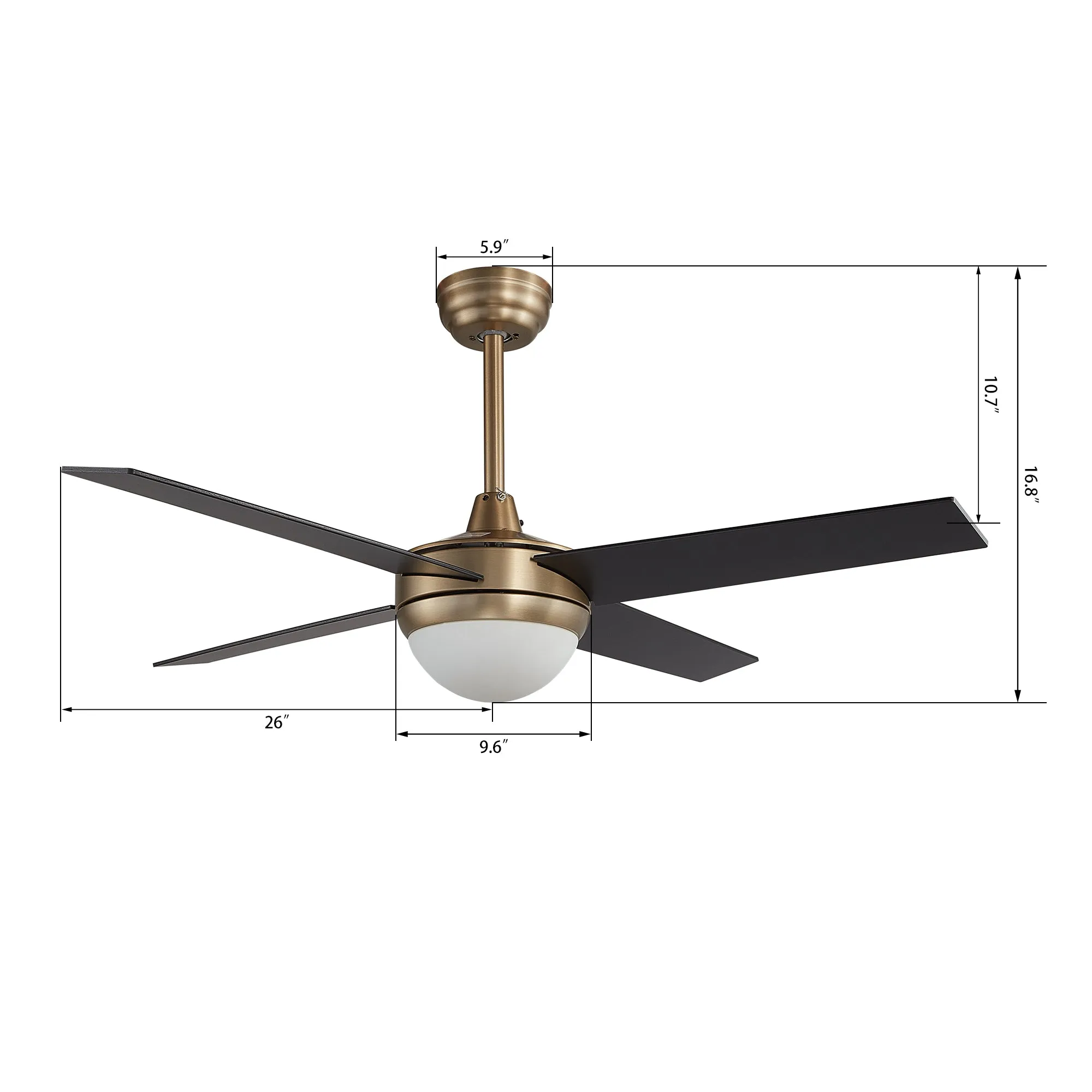 NEVA 52 inch 4-Blade Smart Ceiling Fan with LED Light Kit & Smart Wall Switch - Gold/Black