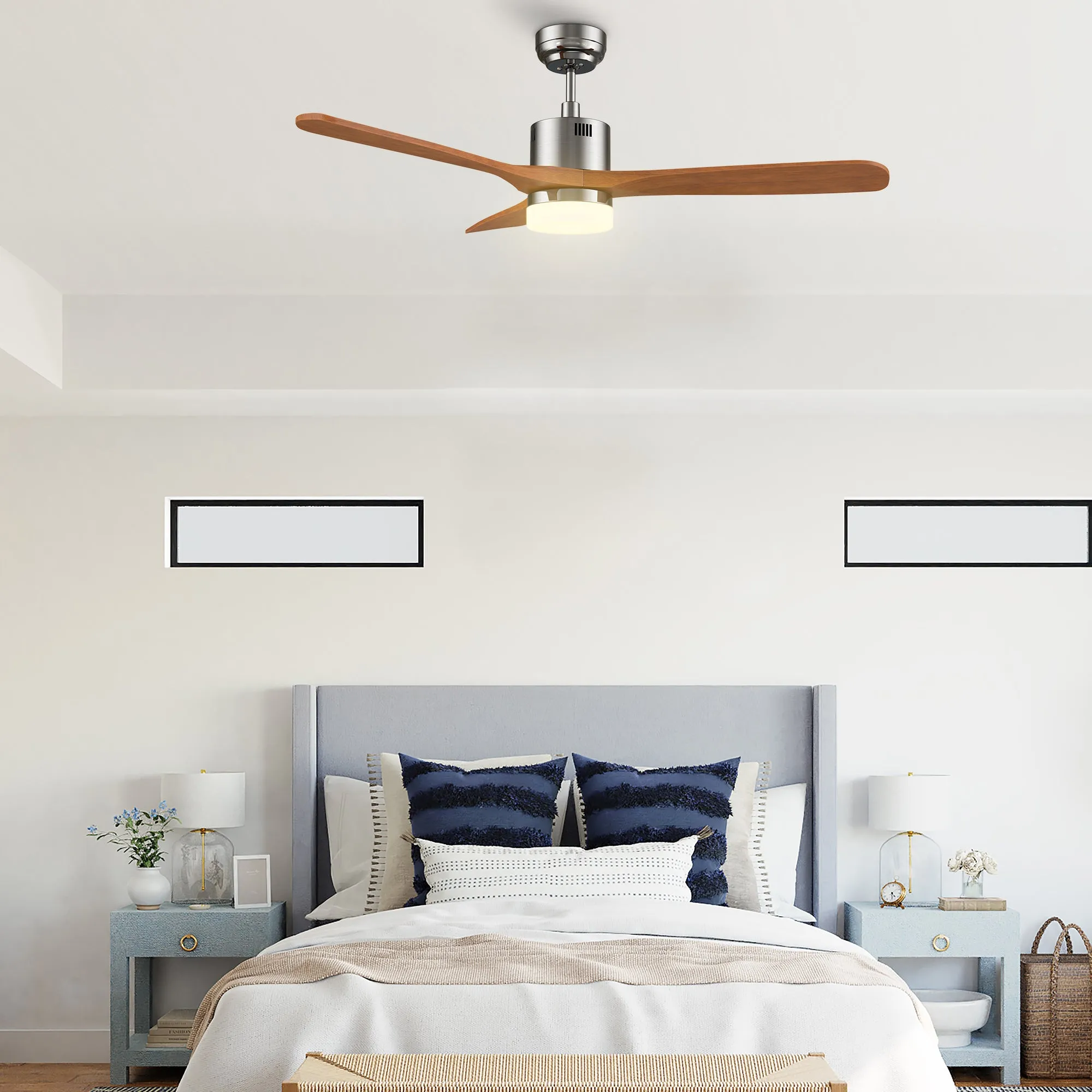 PALMER 52 inch 3-Blade Smart Ceiling Fan with LED Light Kit & Remote- Silver/Antique Walnut