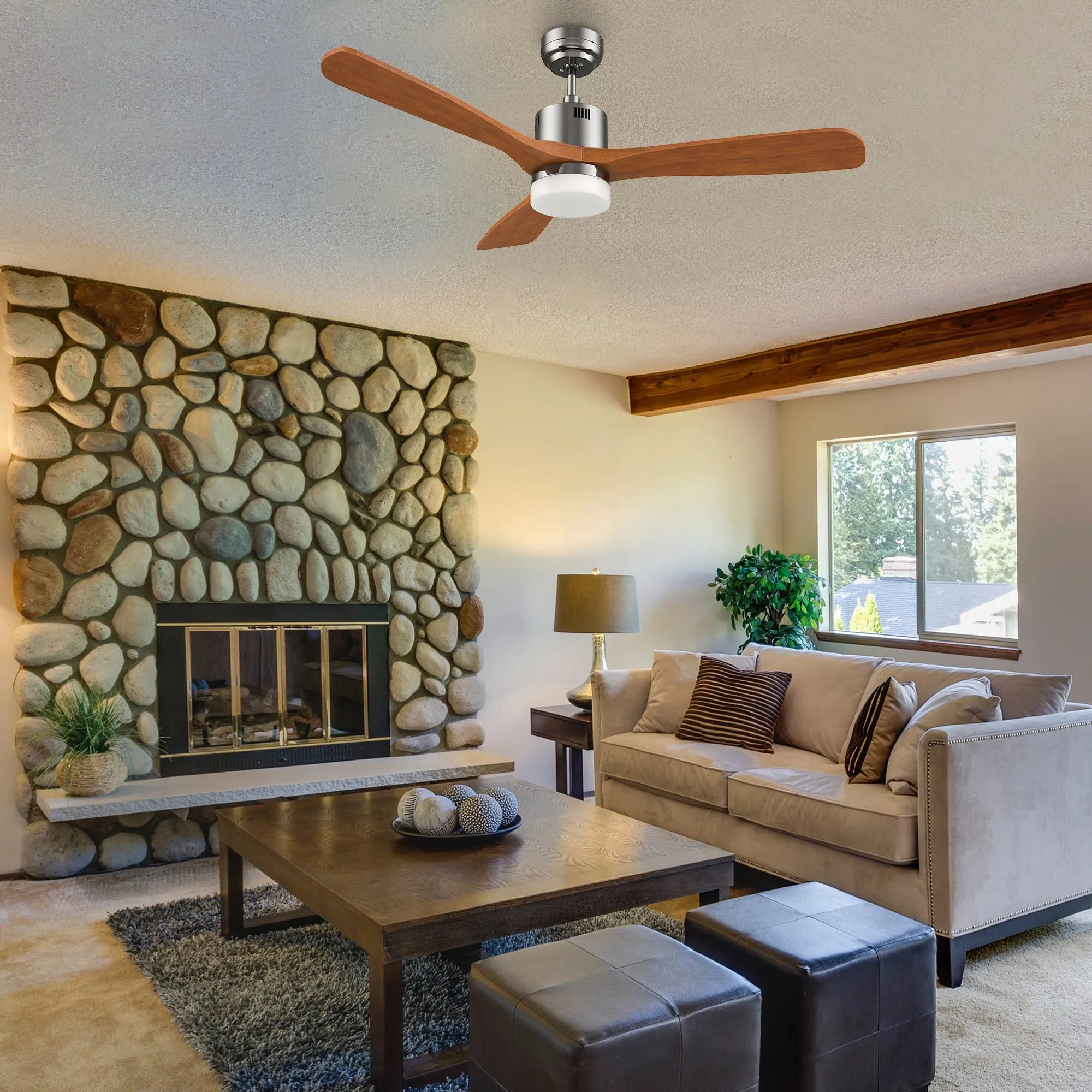 PALMER 52 inch 3-Blade Smart Ceiling Fan with LED Light Kit & Remote- Silver/Antique Walnut