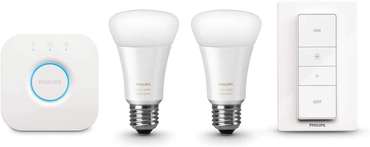 PHHUE550 Philips Hue 2-Smart Bulb Starter Kit (2 White Ambiance LED Bulbs, Hub, Dimmer)