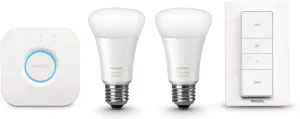 PHHUE550 Philips Hue 2-Smart Bulb Starter Kit (2 White Ambiance LED Bulbs, Hub, Dimmer)