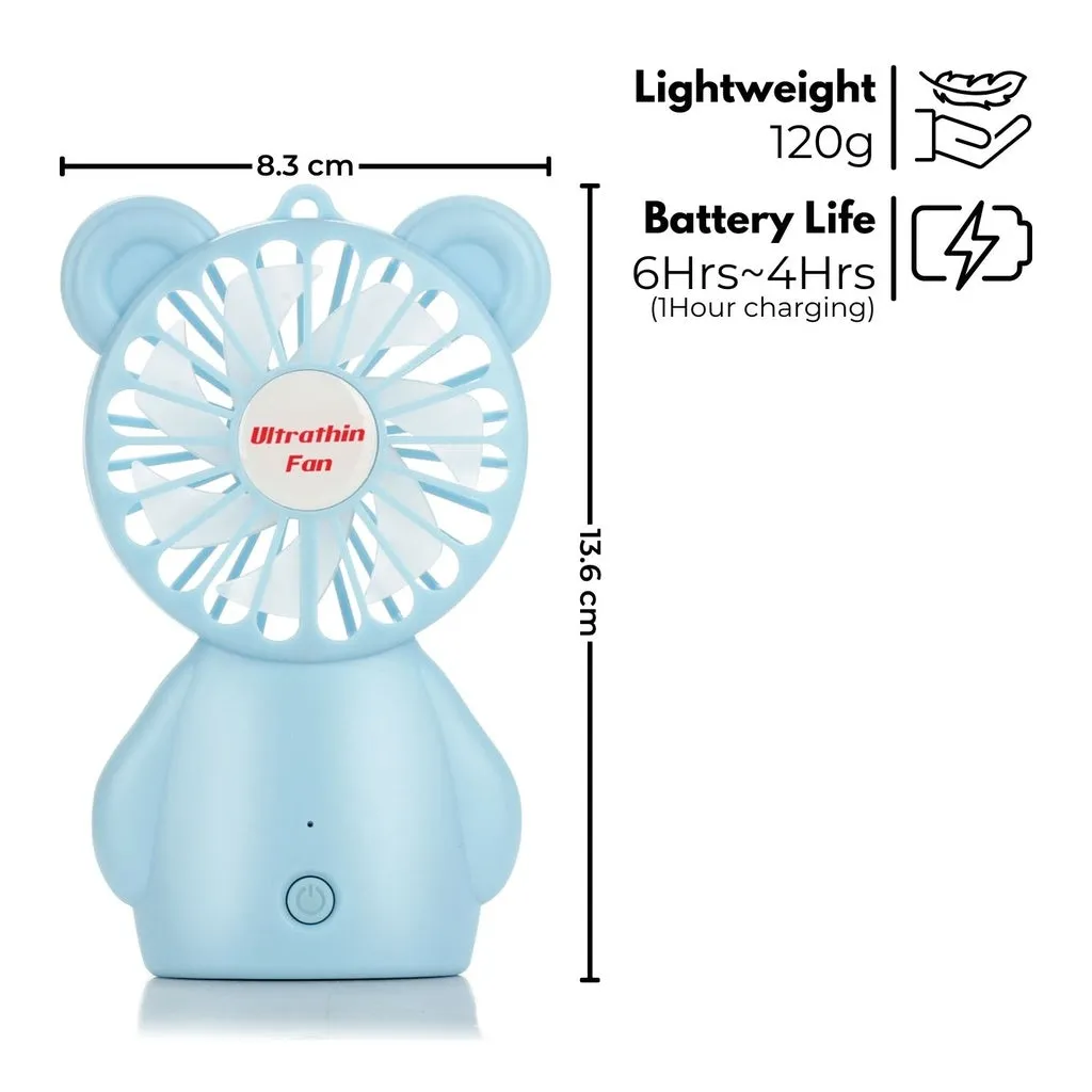 Portable 3-Speed Handheld Fan, Rechargeable, Blue - Gominimo